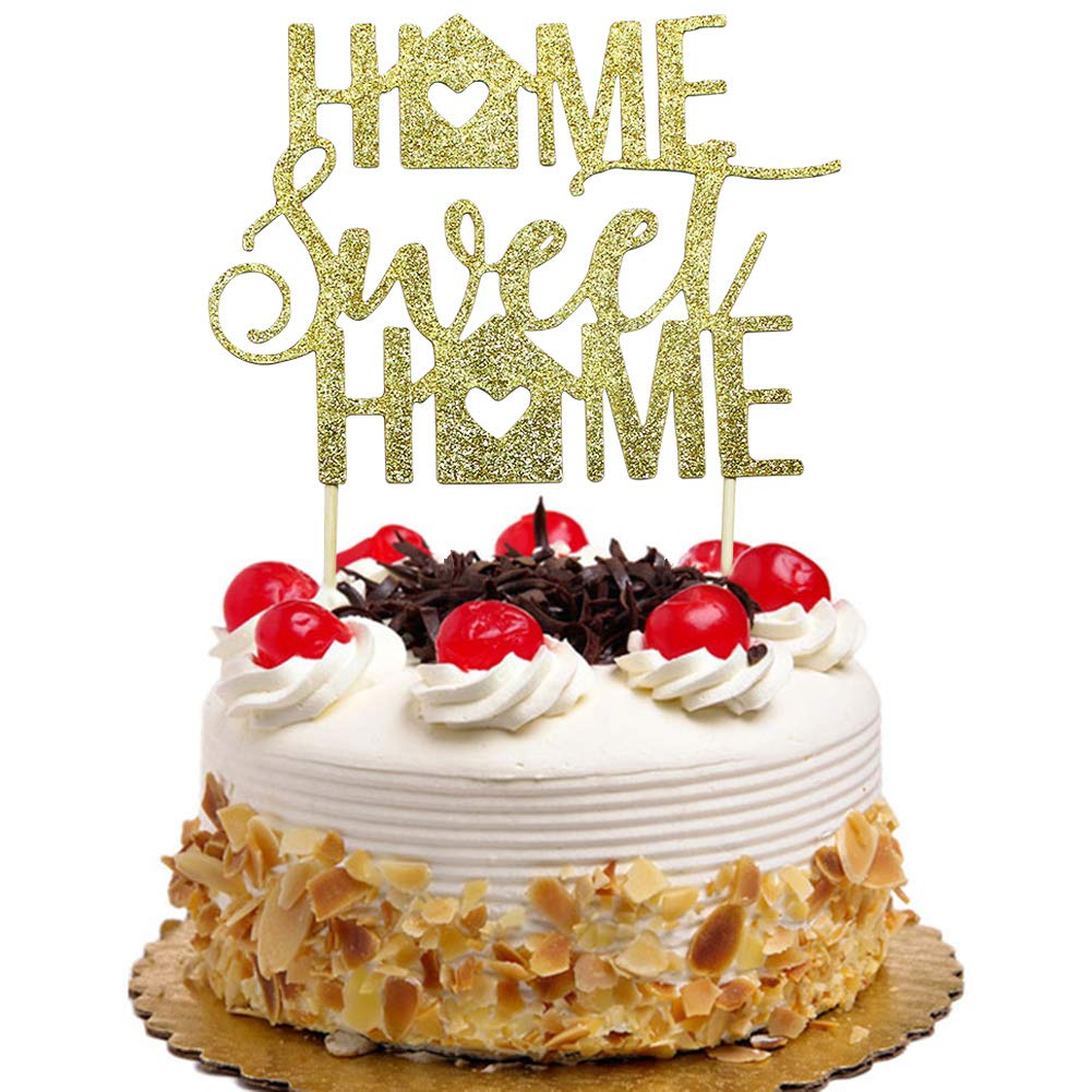 Gold Glitter Home Sweet Home Cake Topper - Elegant New Home & Housewarming Party Decorations for Welcome Home Celebrations | Perfect for Bridal Showers, Anniversary Cakes & First Home Gifts