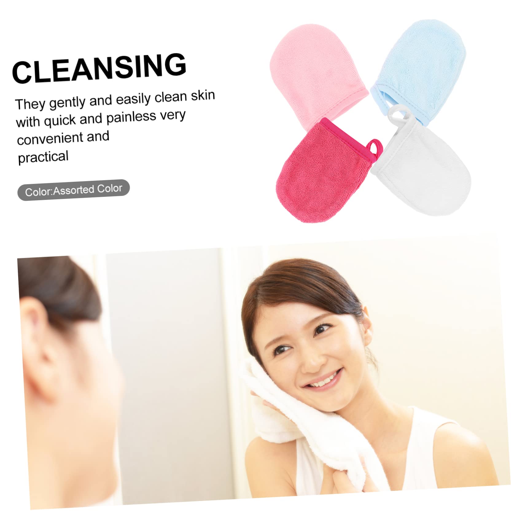 Makeup Cleaning Gloves Set of 4 - Soft Fiber Face & Hair Washcloth Mitts, Comfortable Makeup Remover Towel & Scrub Gloves for Skincare Routine | Perfect for Daily Cleansing, Spa Nights & Travel