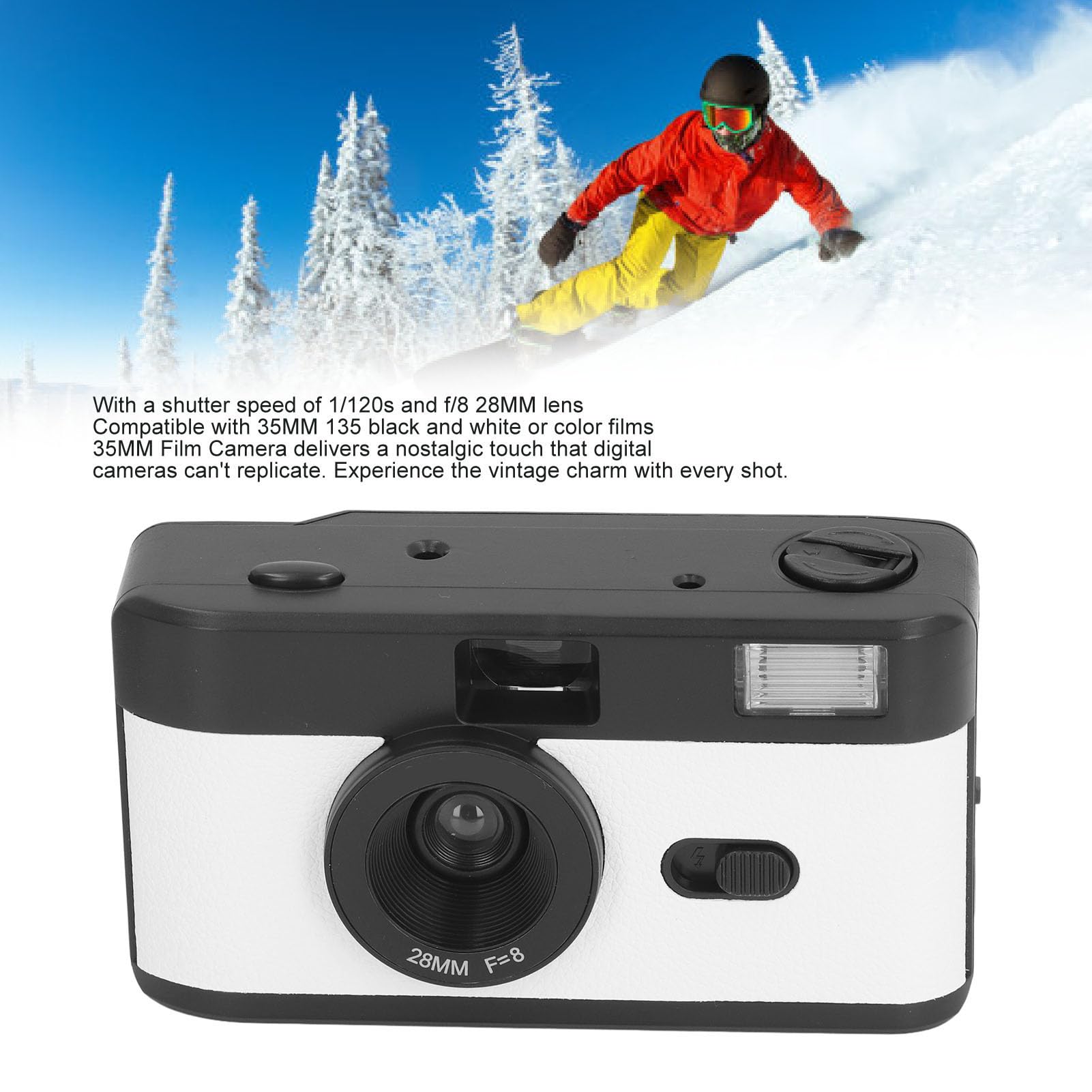 35MM Film Camera - Vintage Lightweight Analog Camera with Built-in Flash, 28MM F8 Lens & 1/120s Shutter Speed | Perfect for Photography Enthusiasts & Analog Hobbyists | Great for Travel, Street Photography & Retro Style Shooting (Black and White)