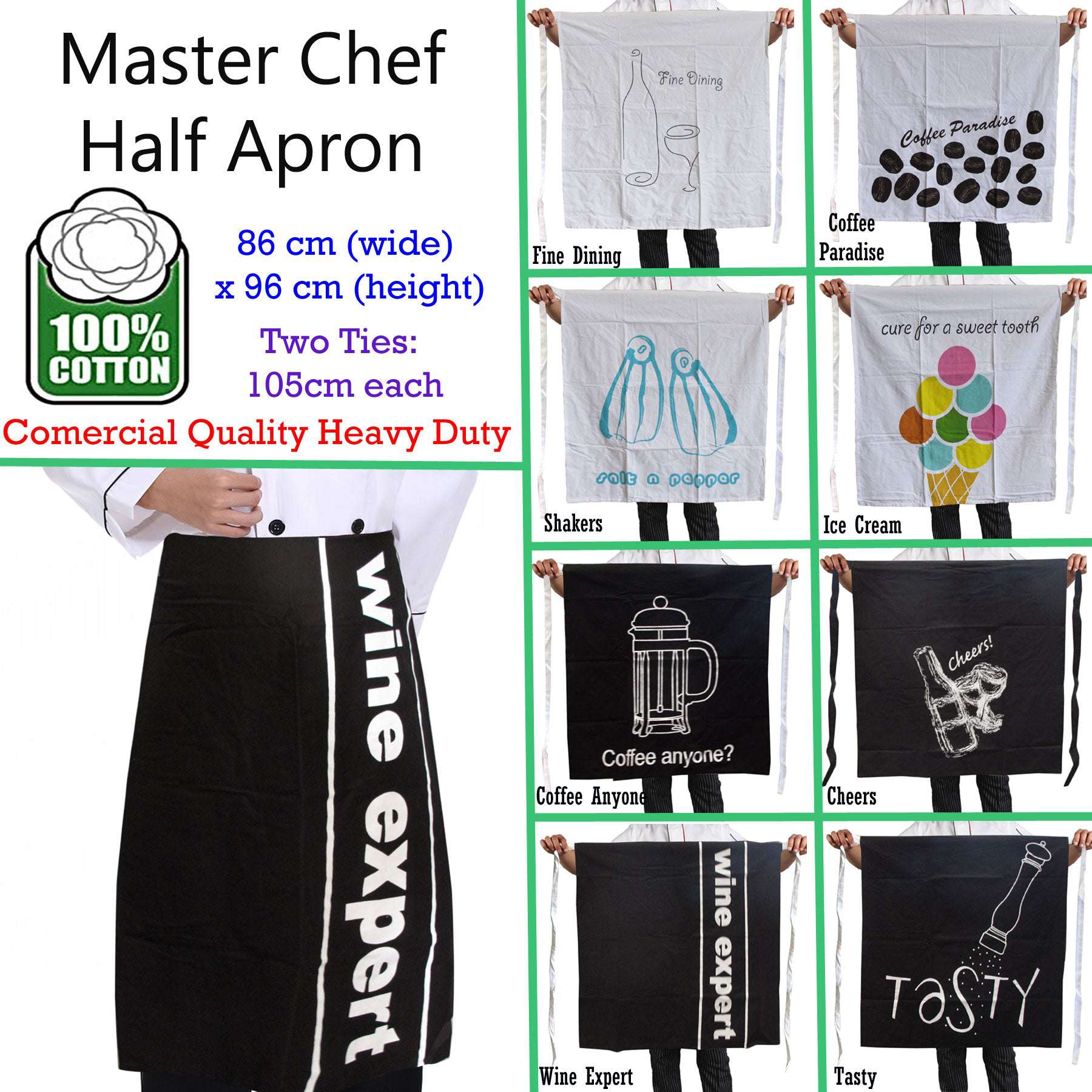 100% Cotton Heavy Duty Chef Apron for Cooking & Baking - Durable & Comfortable Half Apron for Professional Chefs, Baristas & Home Cooks - Perfect for Kitchens, Coffee Shops & BBQ Grilling