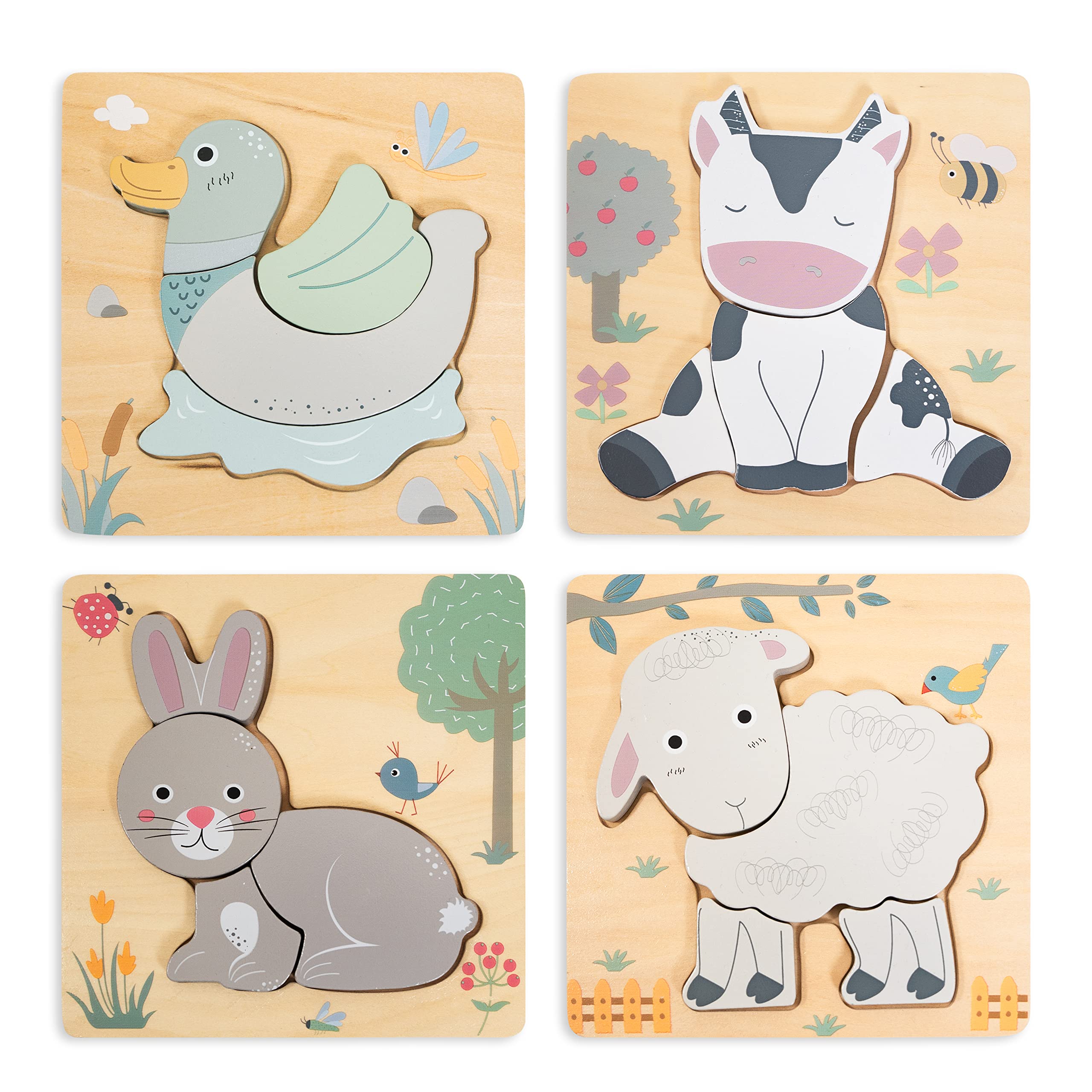 Anavrin Co. 4-Piece Wooden Animal Puzzle Set for Toddlers 1-4 Years Old - Montessori STEM Learning Toys for Early Brain Development, Educational Birthday Gift for Boys & Girls - Perfect for Preschool Classroom, Daycare & Home Playtime
