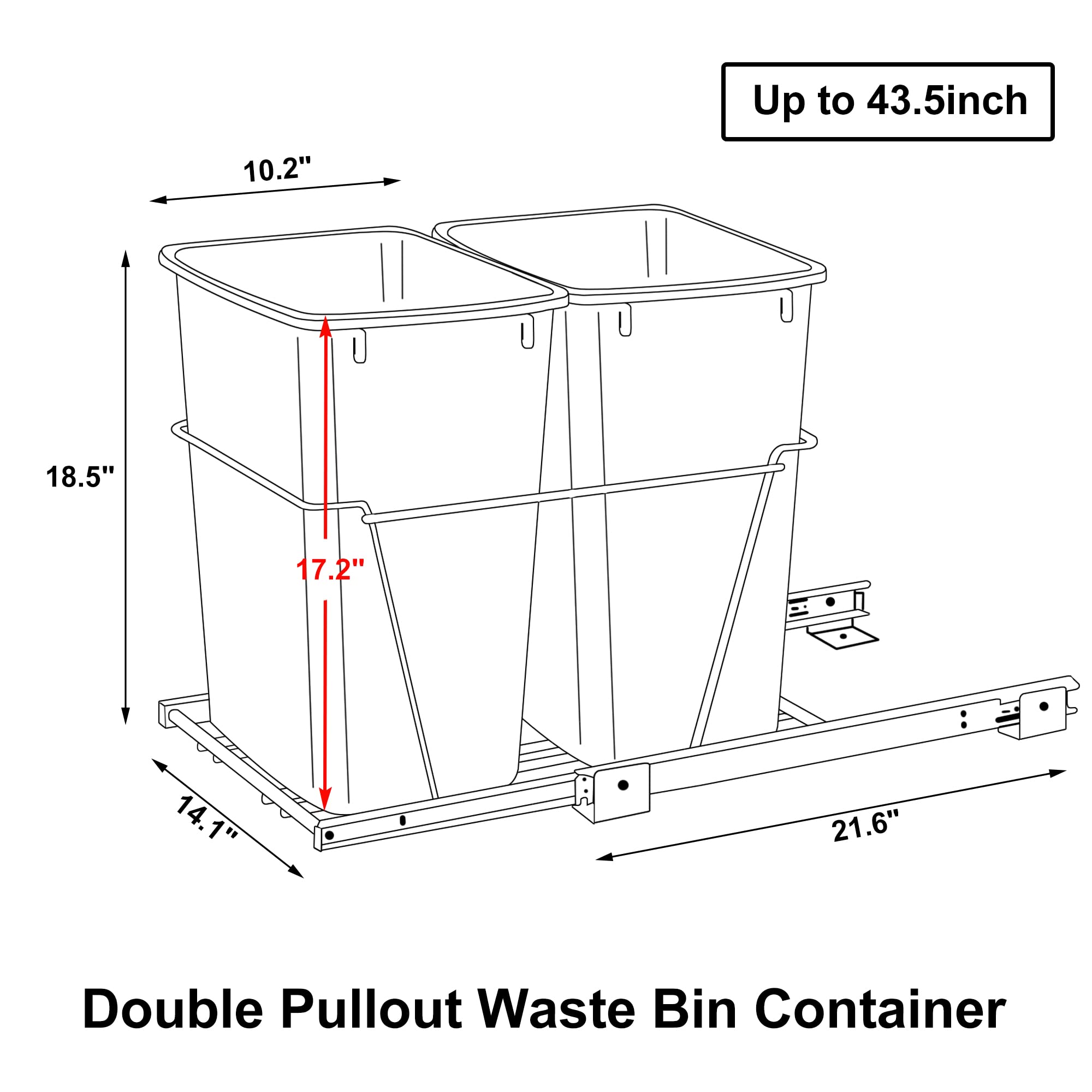35 Quart Double Sliding Pull-Out Trash Can for Under Kitchen Cabinets - Black Waste Bin with Recycle Container | Perfect Under-Sink Garbage Solution for Home Kitchen Organization & Easy Waste Disposal