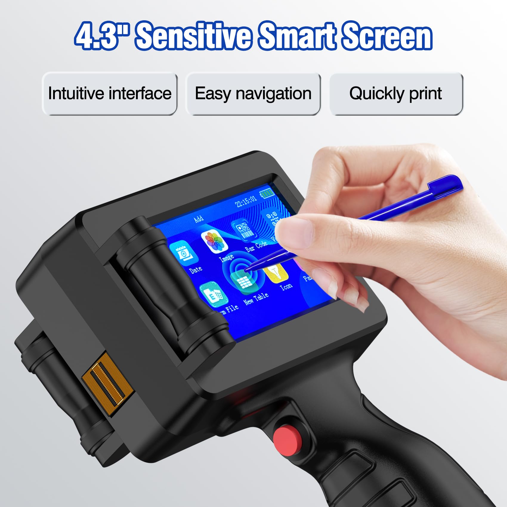 Handheld Inkjet Printer TIJ314 - Portable Inkjet Gun with 42ml Quick-Dry Ink Cartridge, 4.3