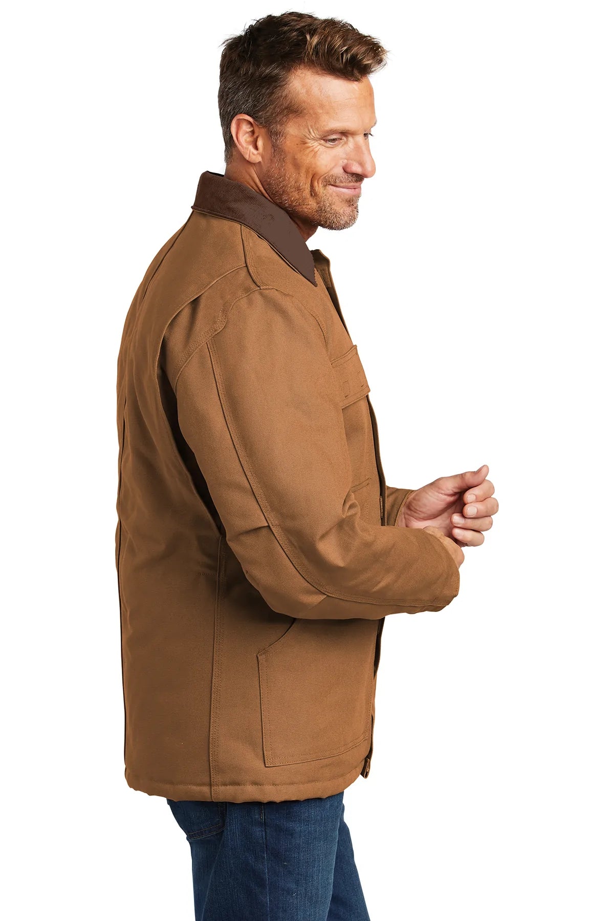 Carhartt Men's Tall Duck Traditional Custom Fit Work Coat - Heavy Duty Brown Jacket for Construction, Farming & Outdoor Workwear