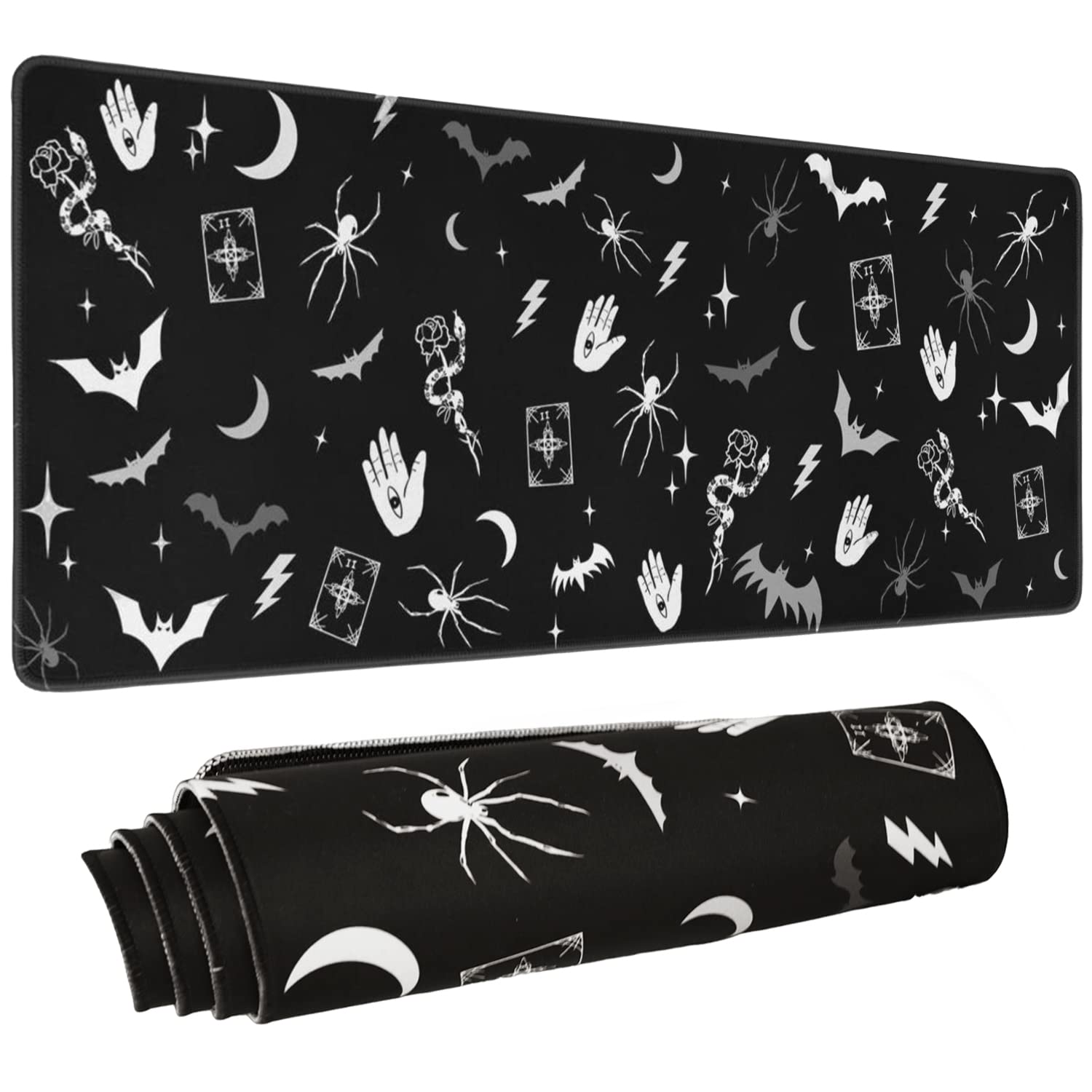Gothic XL Gaming Mouse Pad - Black & White Spider Bat Design, Large Extended Mouse Mat (31.5x11.8 Inch) for PC & Laptop - Perfect for Halloween Decor, Goth Desk Accessories & Gaming Setup