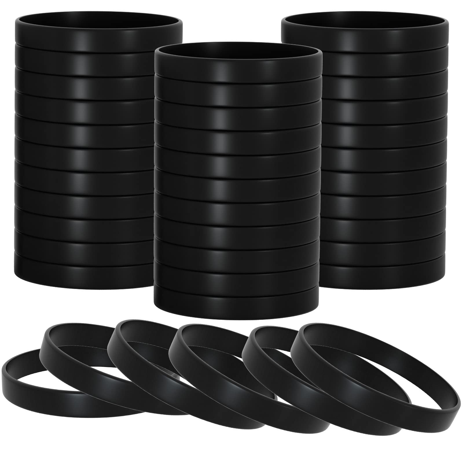 120 Pack Blank Silicone Wristbands - Stretchable Rubber Bracelets for Men, Women & Teens - Customizable Sports Team Bands for Events, Fundraisers, Group Games & Promotional Gifts (Black) - Perfect for Team Spirit, Charity Events & Party Favors