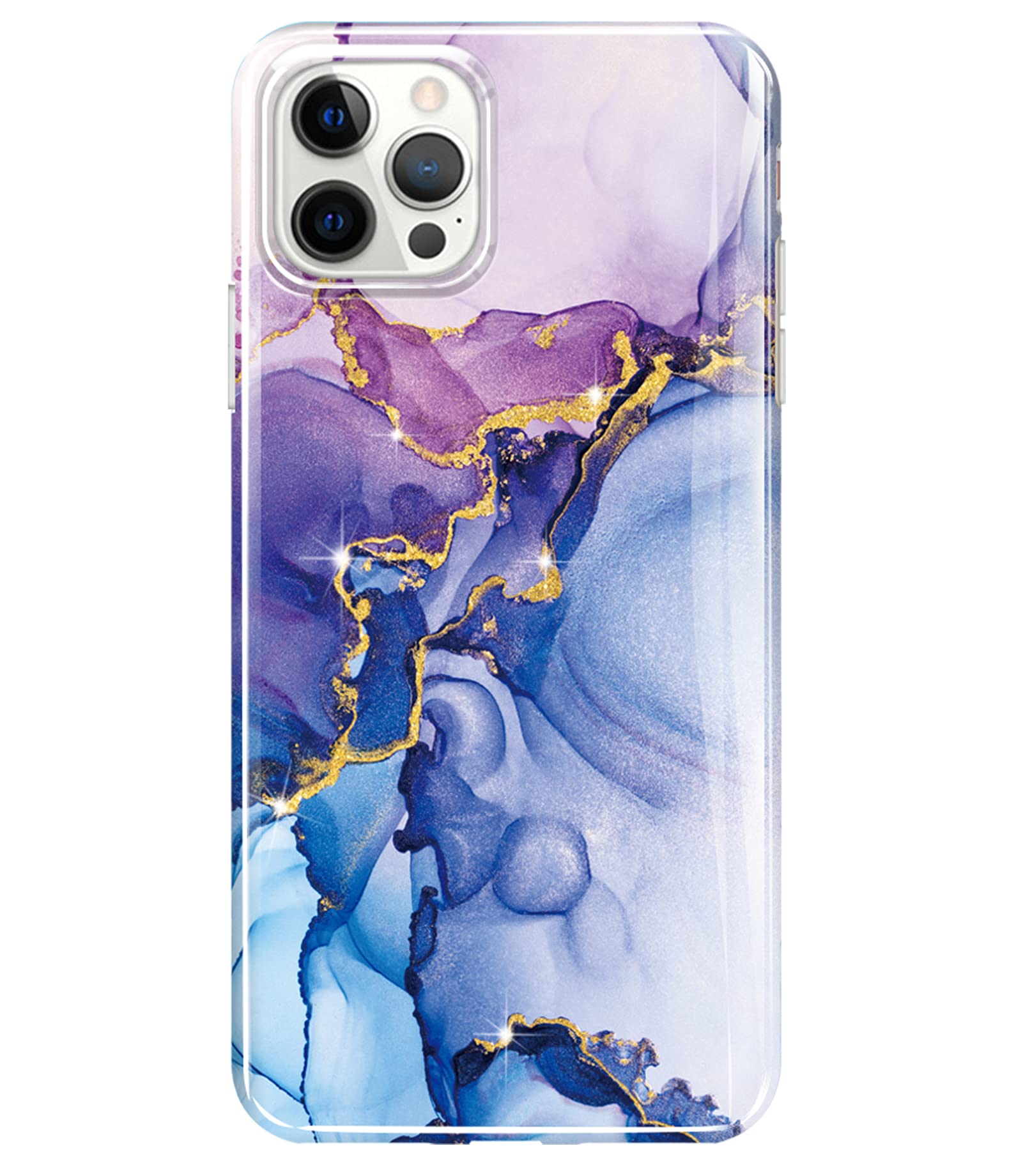 Luolnh Gold Glitter Sparkle iPhone 13 Pro Max Case (6.7 Inch 2021) - Marble Design Shockproof Silicone Bumper Phone Cover in Abstract Purple & Blue | Perfect for Everyday Protection & Stylish Accessorizing