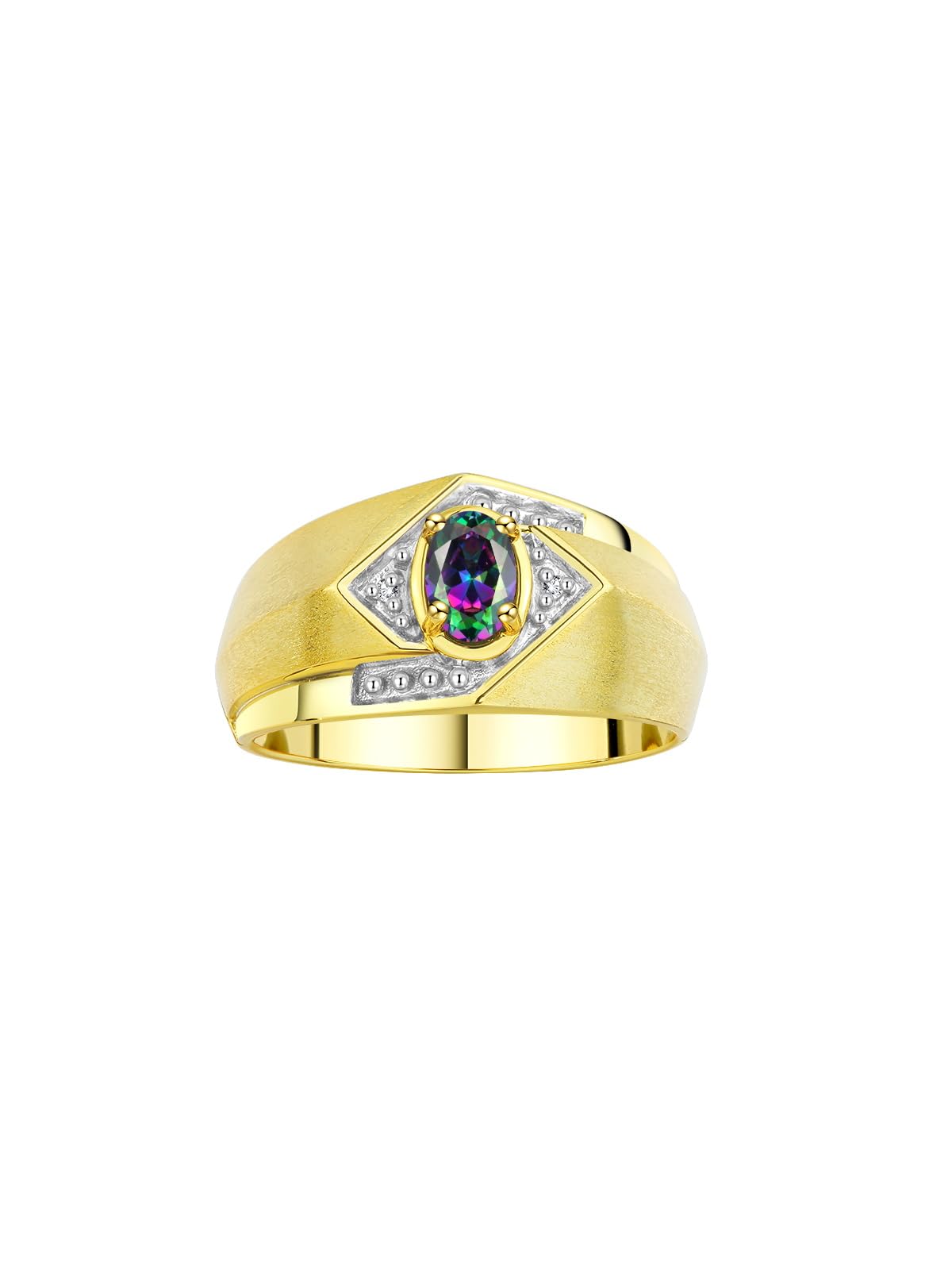 Rylos Men's Rings: 6X4MM Oval Gemstone & Diamond Rings in Yellow Gold Plated Silver - Birthstone Jewelry for Men Sizes 8-13 | Perfect for Weddings, Anniversaries & Gifts
