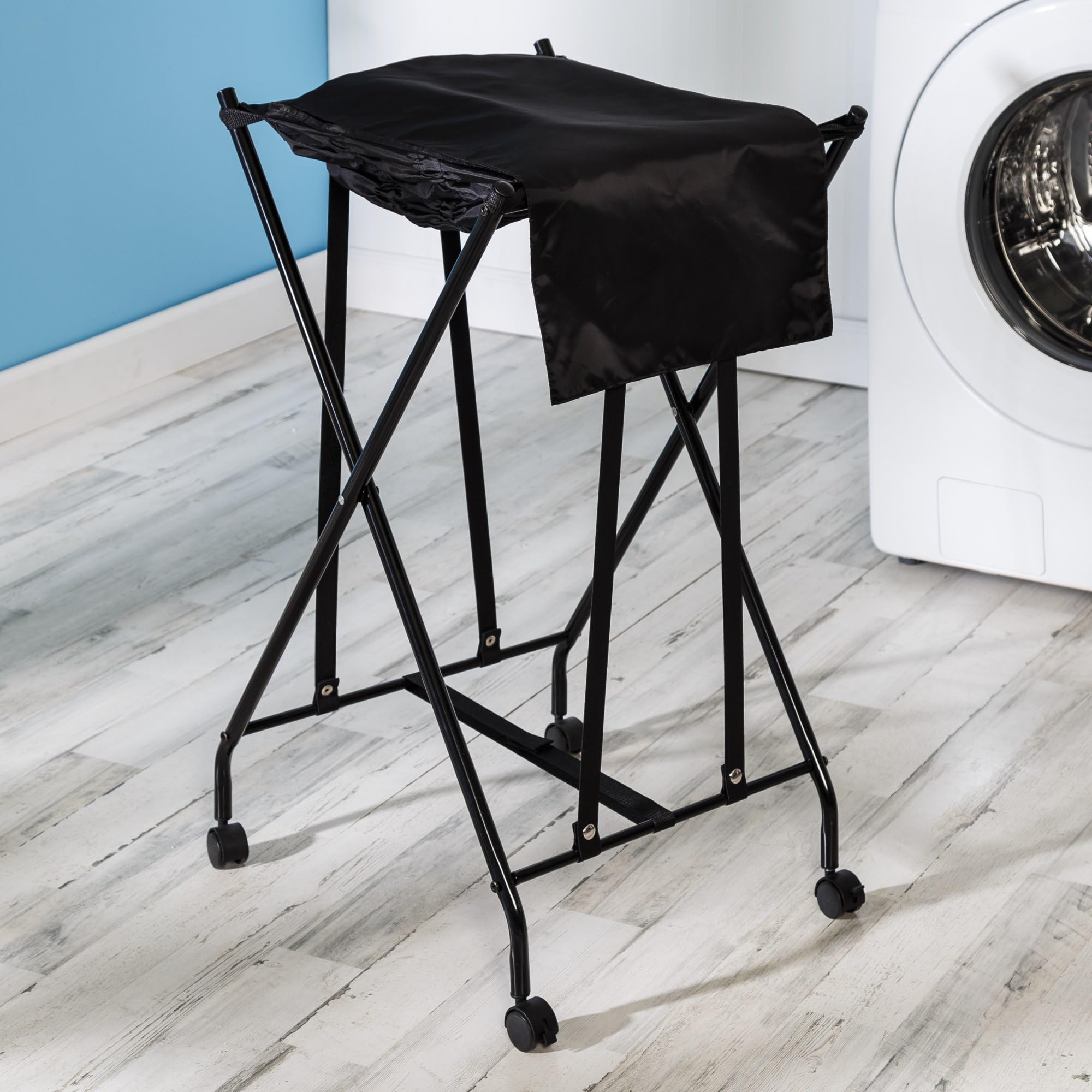 Honey-Can-Do Single Bounce Back Hamper with Wheels & Lid - No Bend Laundry Basket, 50 lbs Capacity, Black (HMP-09224) - Perfect for Bedroom, Bathroom, or Laundry Room Organization