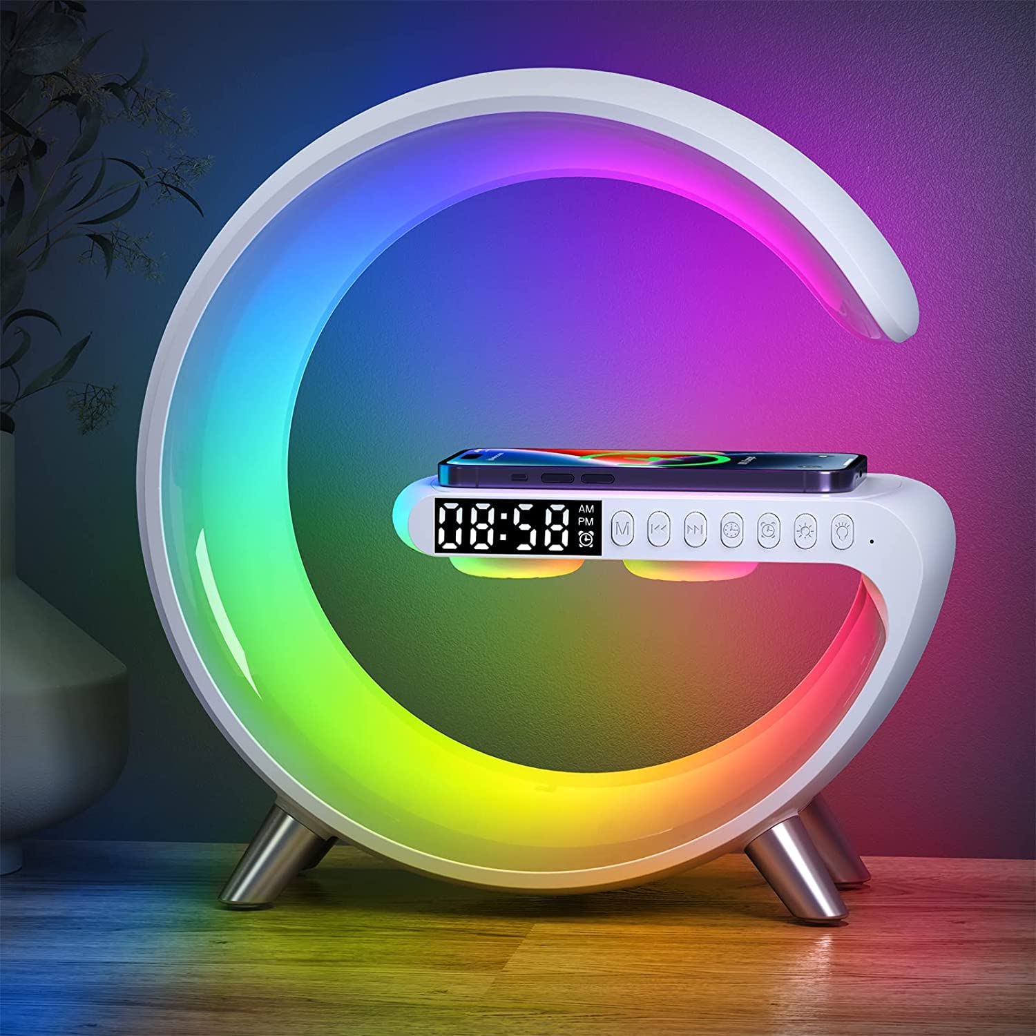 Smart Sunrise Alarm Clock with Sound Machine & Wireless Charger - Dimmable Wake Up Light for Heavy Sleepers, Bedroom, Dorm, Office - White | Perfect for Relaxation, Sleep Aid & Gentle Morning Wake-Ups