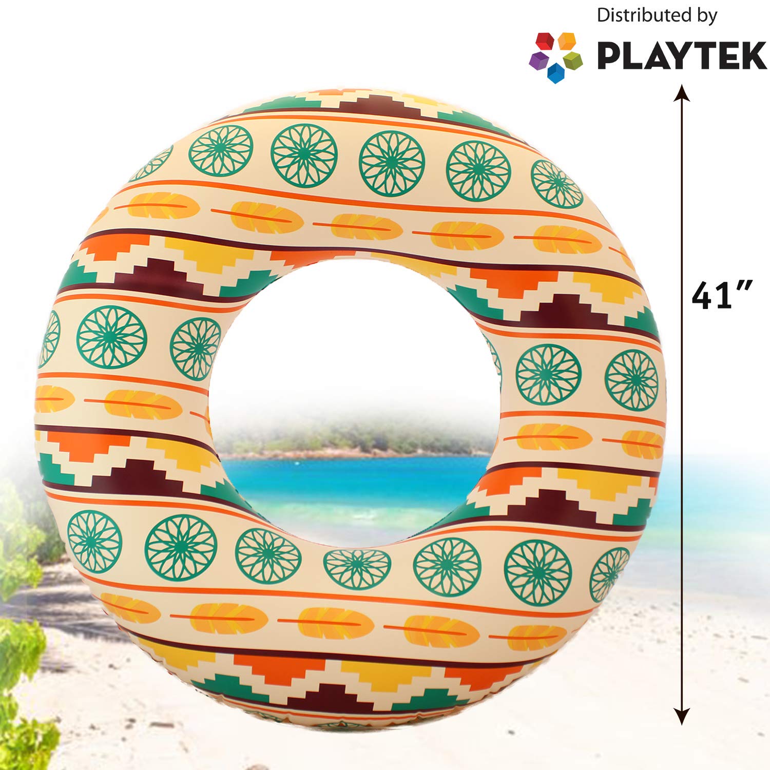 Large Round Tribal Print Pool Float Ring - Durable Inflatable Swim Tube for Adults, Beach, Pool & Water Sports - Perfect for Relaxing, Sunbathing & Summer Fun (PT8028)