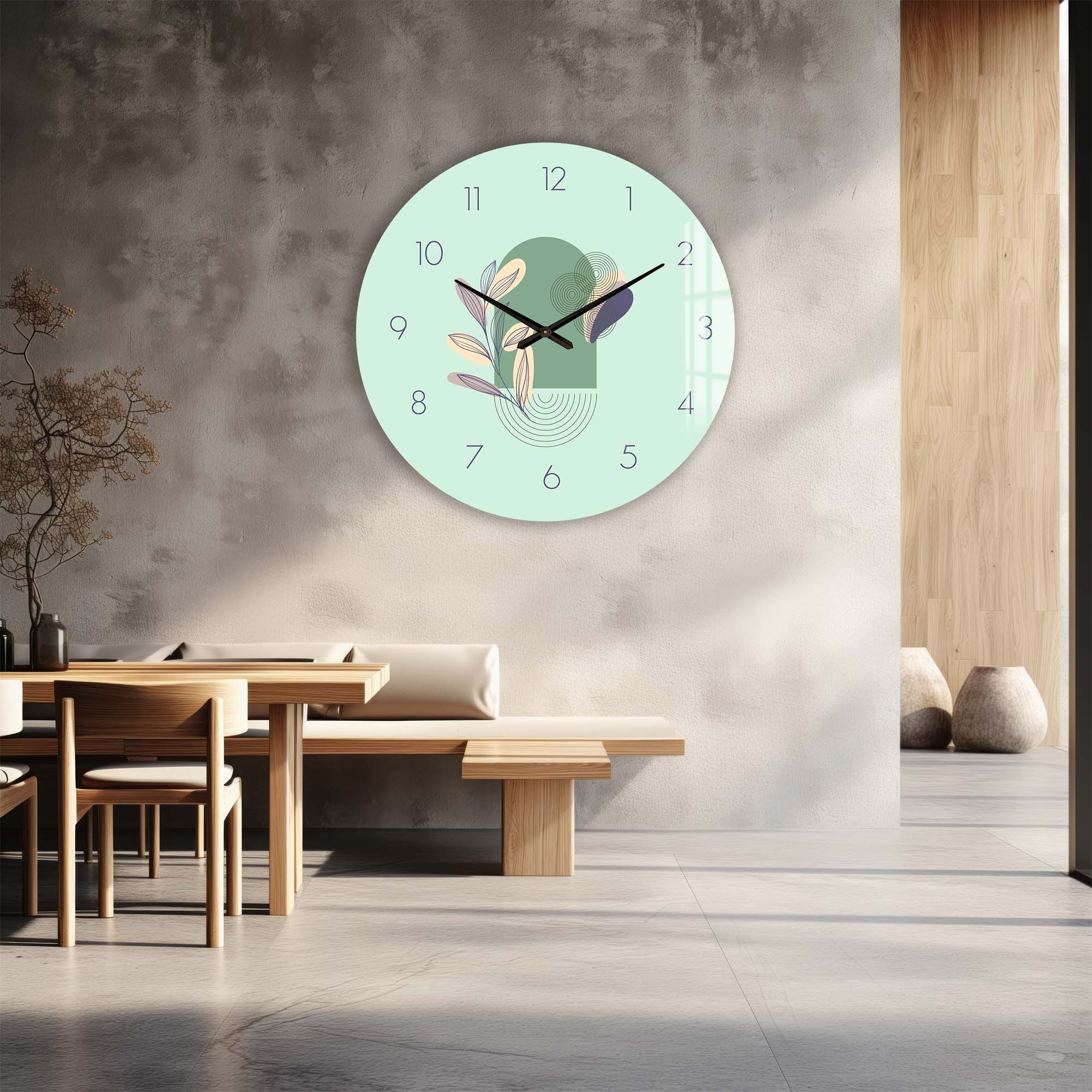 Lunaria Mint Glass Wall Clock - Modern Decorative Silent Non-Ticking Clock for Living Room, Bedroom, Office & Kitchen