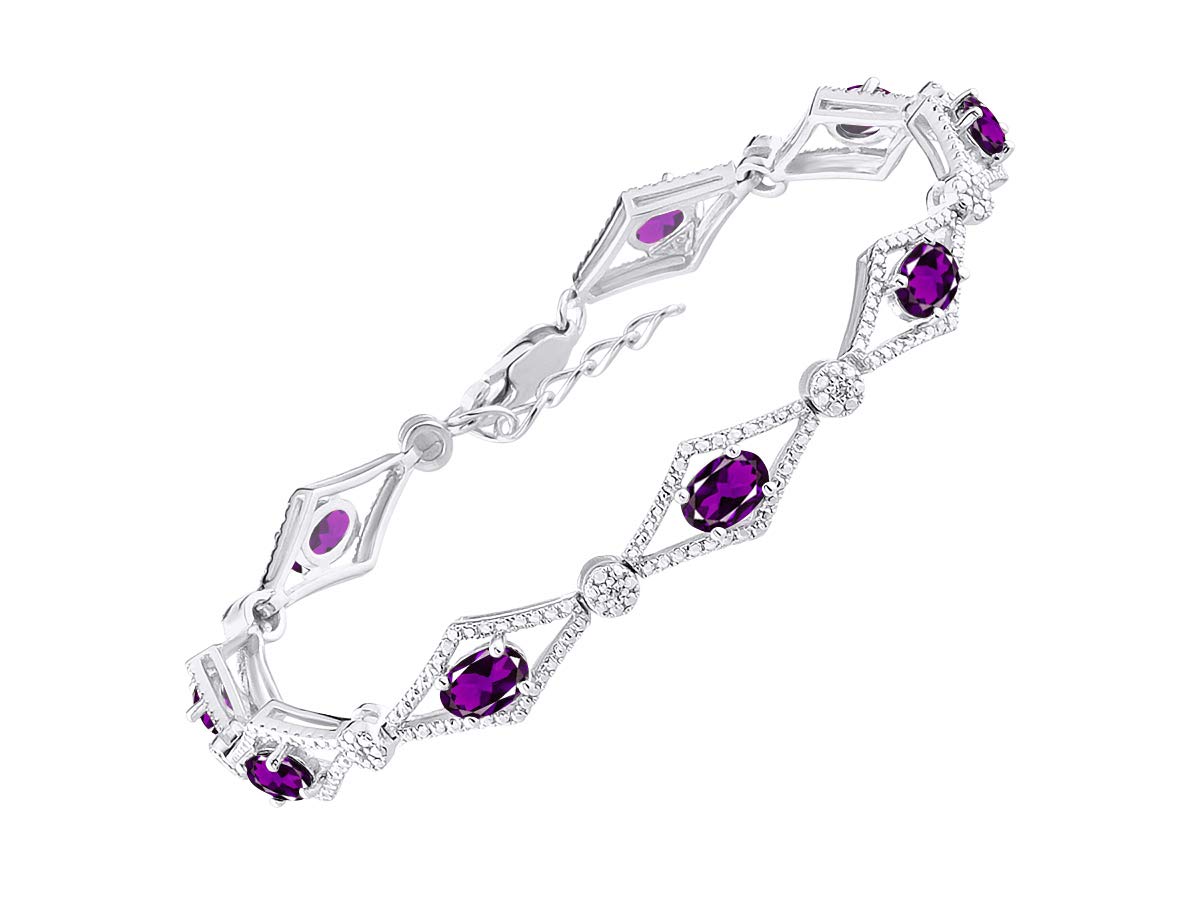 Rylos Women's 925 Sterling Silver Tennis Bracelet with Gemstones & Diamonds | Adjustable 7-8