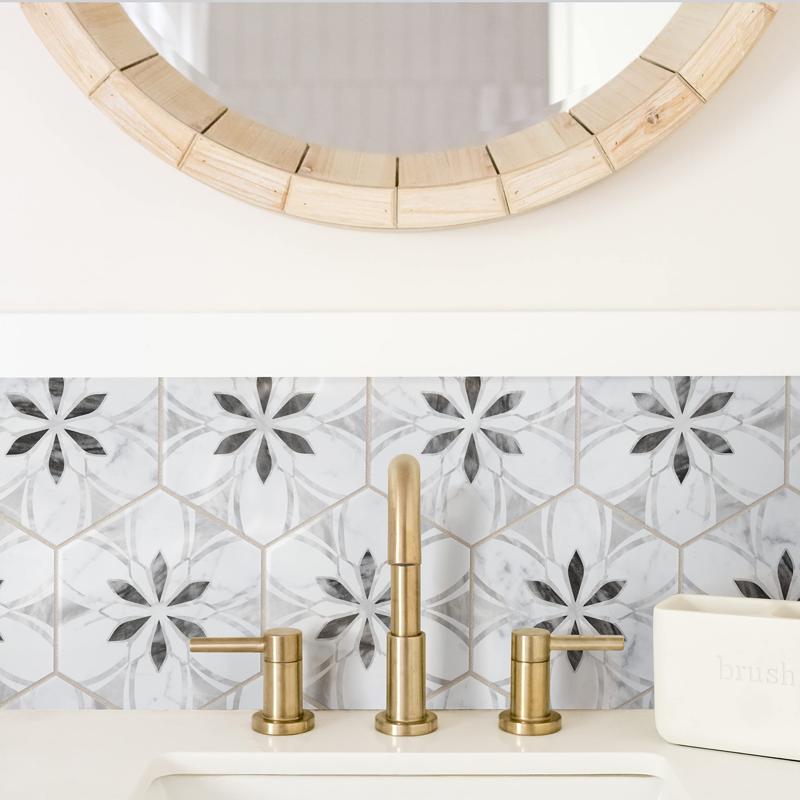 Merola Tile Classico Bardiglio Hex Dahlia Light 7x8 Inch Porcelain Floor & Wall Tile - Perfect for Bathroom, Kitchen Backsplash & Shower Renovation
