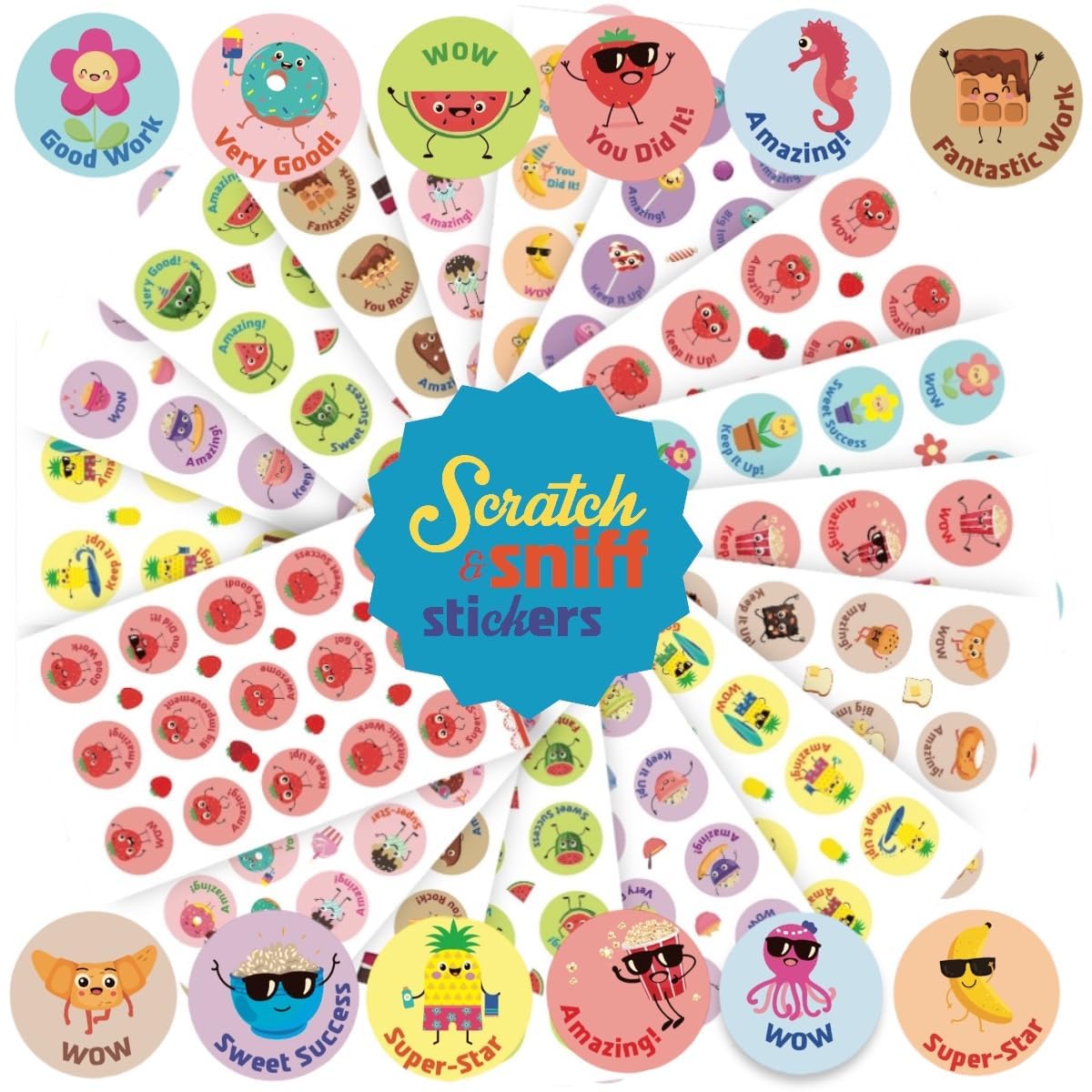 Scratch and Sniff Stickers for Kids - 24 Sheets with 12 Different Scents - Fun Reward & Motivational Stickers for Classroom, Teachers & Students - Perfect for Behavior Charts, Homework Incentives & Party Favors (360 Stickers)