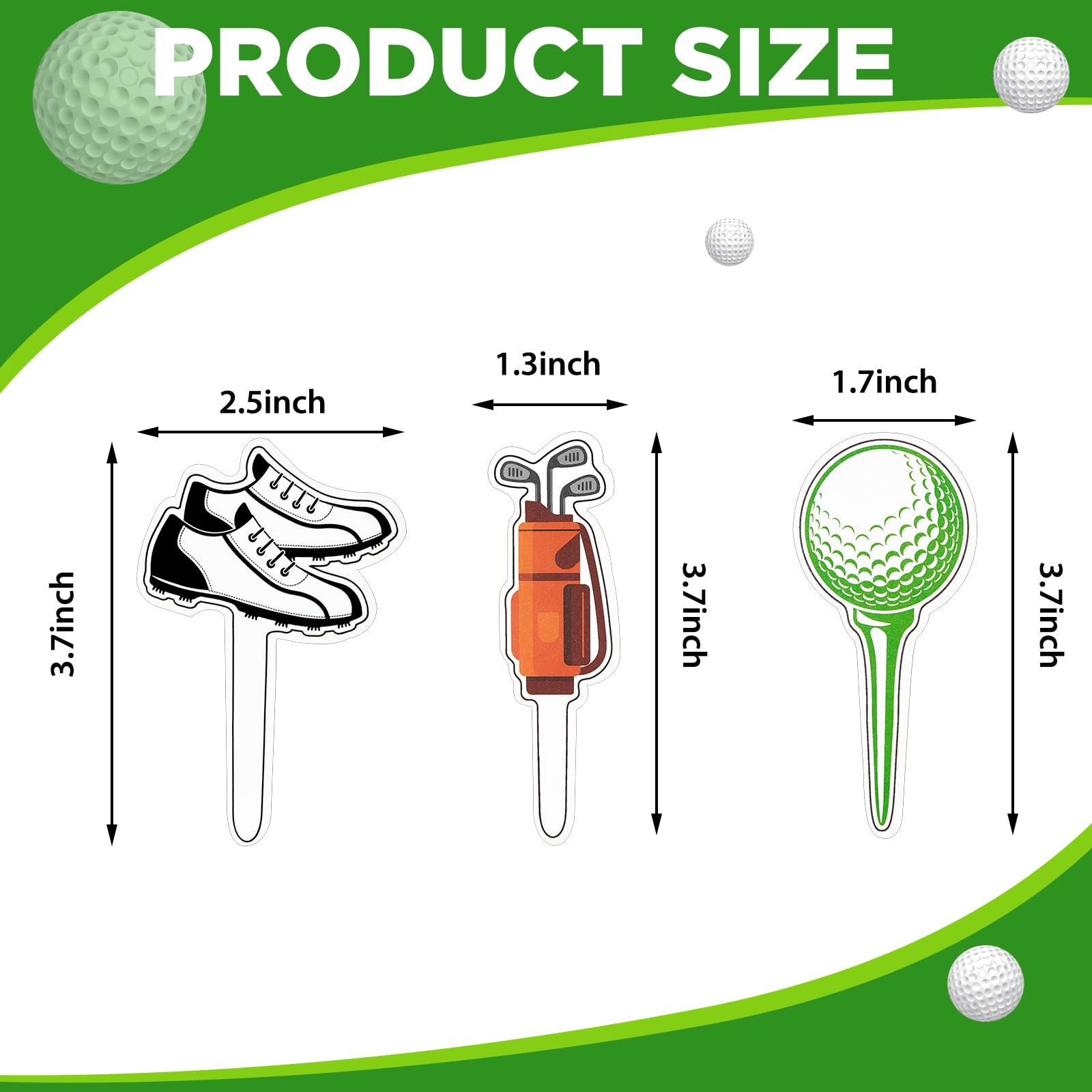 Golf Theme Cupcake Toppers - 48 Pcs Golf Shoe, Golf Bag & Golf Ball Cake Decorations for Birthday Parties, Baby Showers & Golf Themed Events - Perfect for Dessert Table Decor & Party Favors