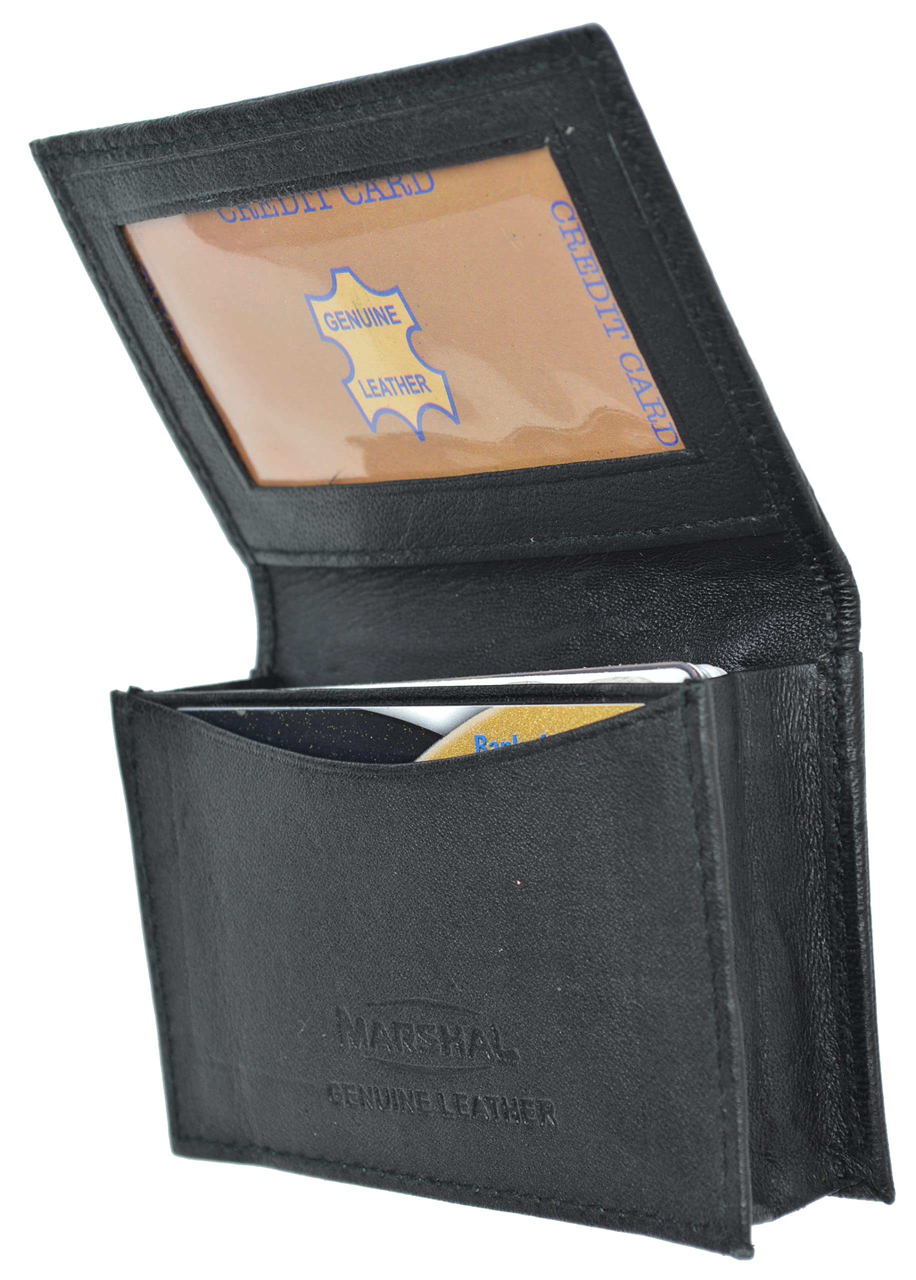 Genuine Leather Expandable Credit Card Holder - RFID Blocking Business Card Wallet with ID Window (070BK) - Perfect for Travel, Work & Everyday Use
