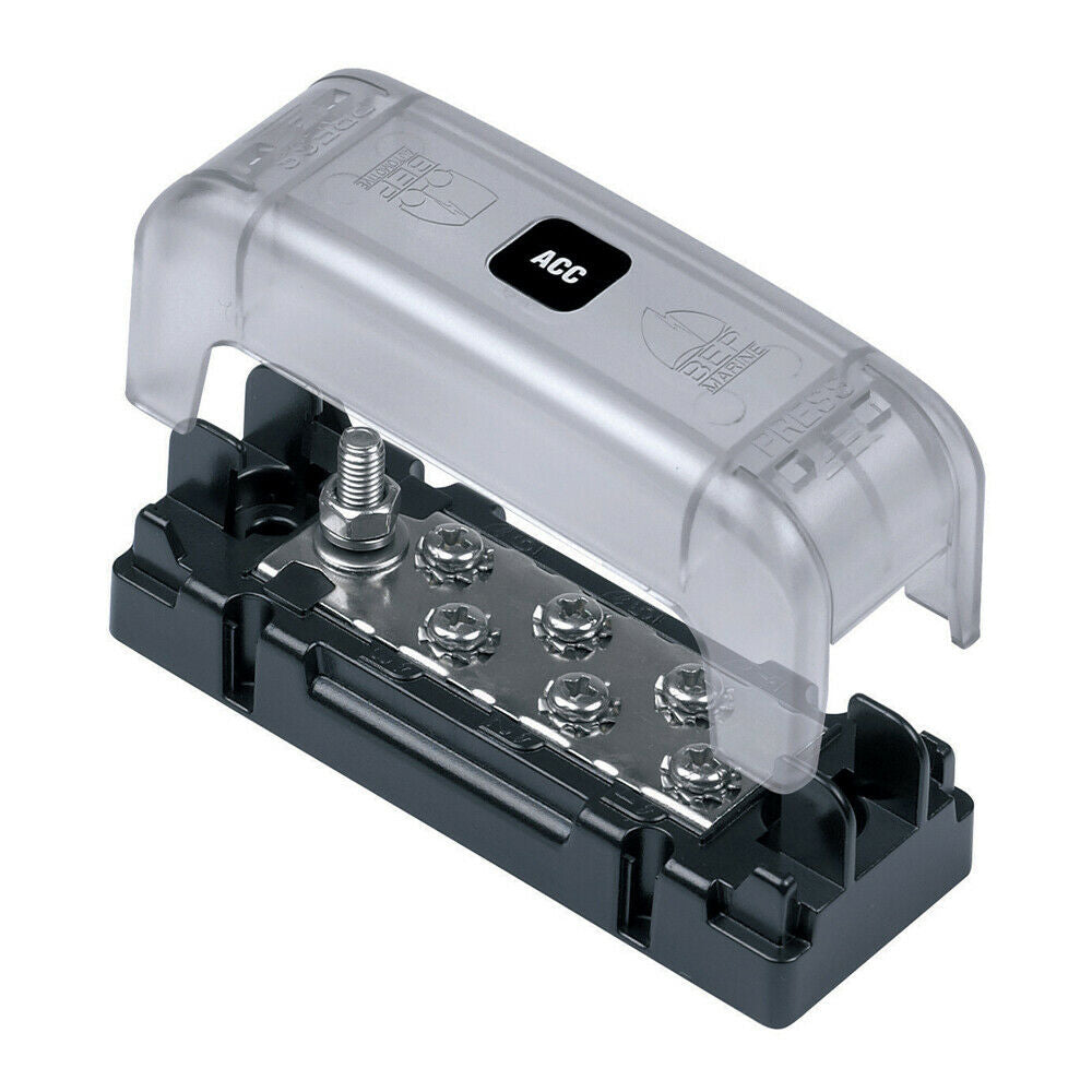 6-Way Bus Bar with 5mm Input Stud - Heavy Duty Electrical Connector for Car Audio, Solar Panel, and RV Power Distribution
