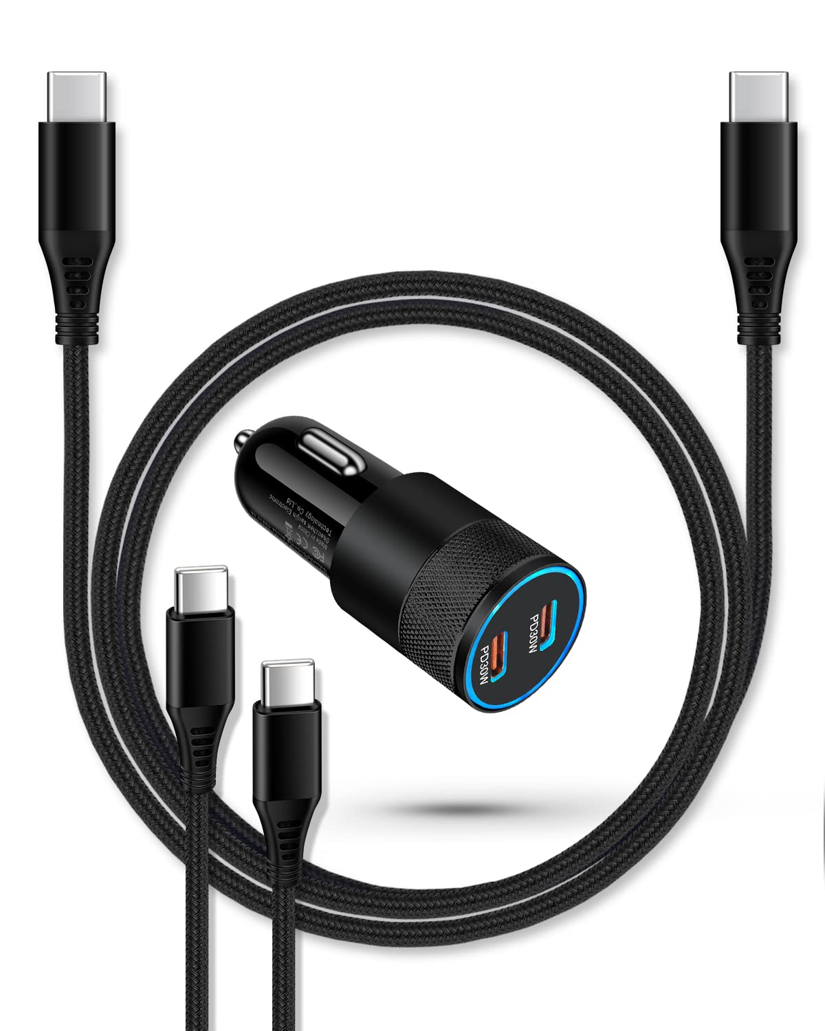 60W Fast Car Charger for Samsung Galaxy & iPhone - 3-Pack Dual USB-C Port Car Charger with 2 PD Type-C Cables - Compatible with Galaxy S24/S23/S22/S20/S10, Note 20/10, A14, iPhone 16/15 - Perfect for Road Trips & Daily Commute