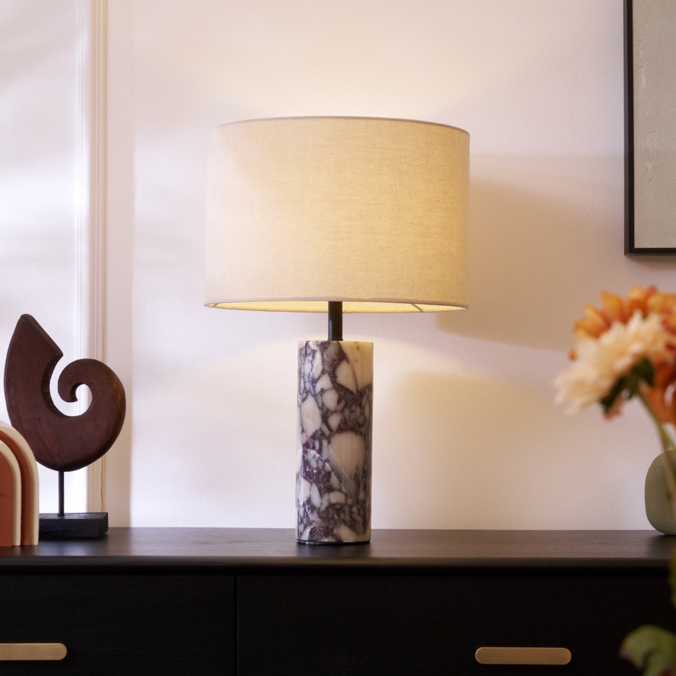 Ardena Marble Table Lamp - Elegant Home Decor Lighting for Living Room, Bedroom & Office | Dimmable LED Desk Lamp with Natural Stone Base