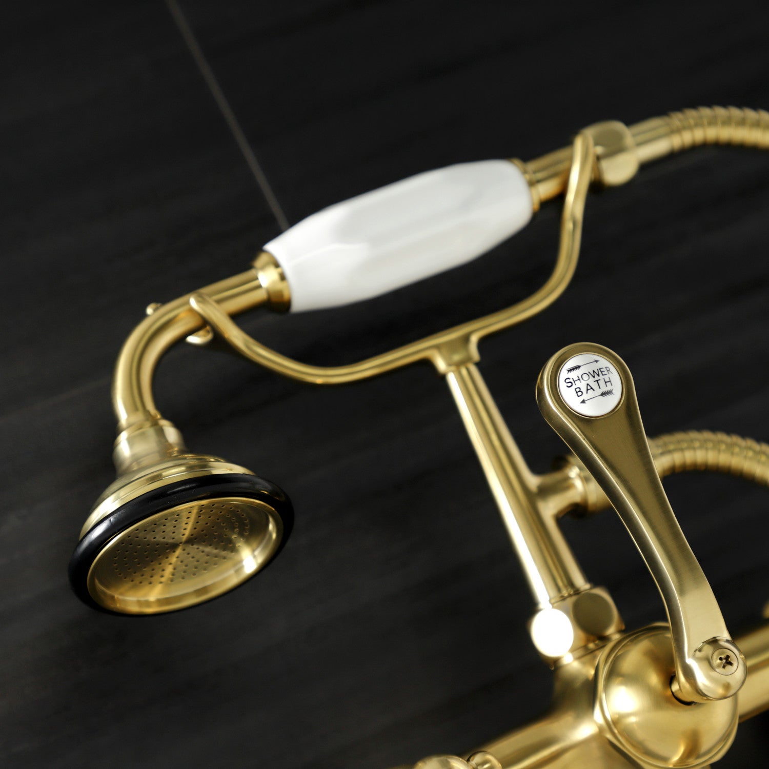 Vintage AE51T7 3-Handle Wall Mount Clawfoot Bathtub Faucet with Hand Shower in Brushed Brass - Perfect for Classic Bathroom Renovations and Luxury Spa Retreats