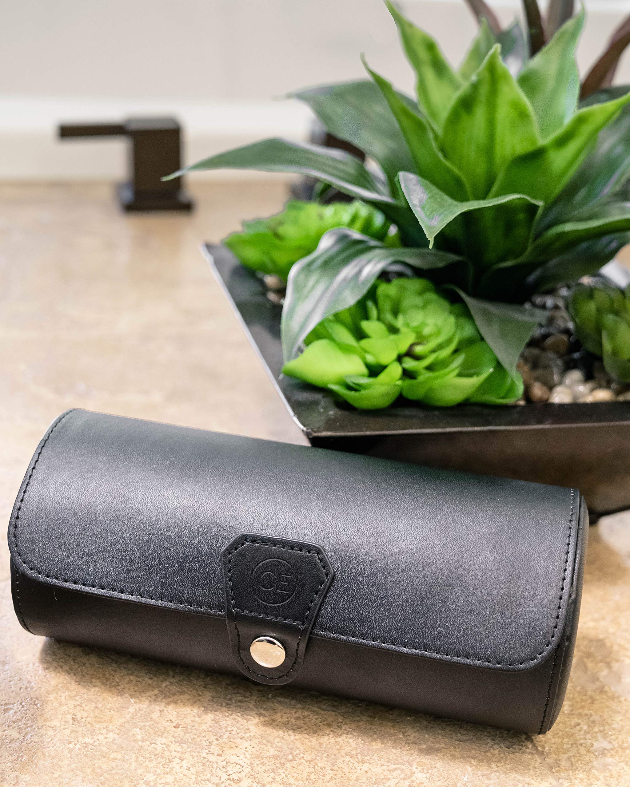 Premium Vegan Faux Leather Watch Case Roll Organizer - Luxury Travel Watch Display & Storage Holder for Men's Watch Collection (Black) | Perfect for Business Travel, Gifts & Watch Enthusiasts