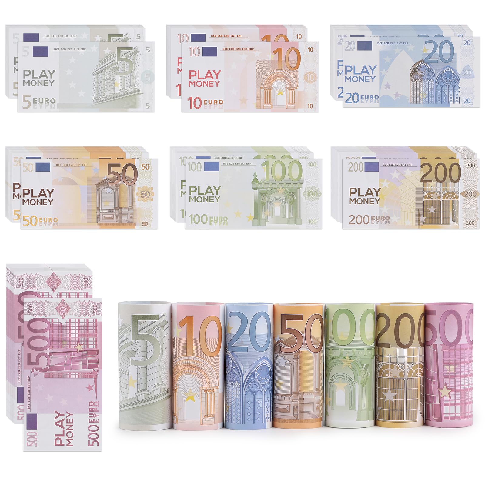 Efuturetime 175-Piece Prop Money Set - Fake Euro Bills for Kids, Learning, Games, DIY, Cosplay & Parties | Realistic Play Money for Pretend Play, Magic Tricks & Themed Events