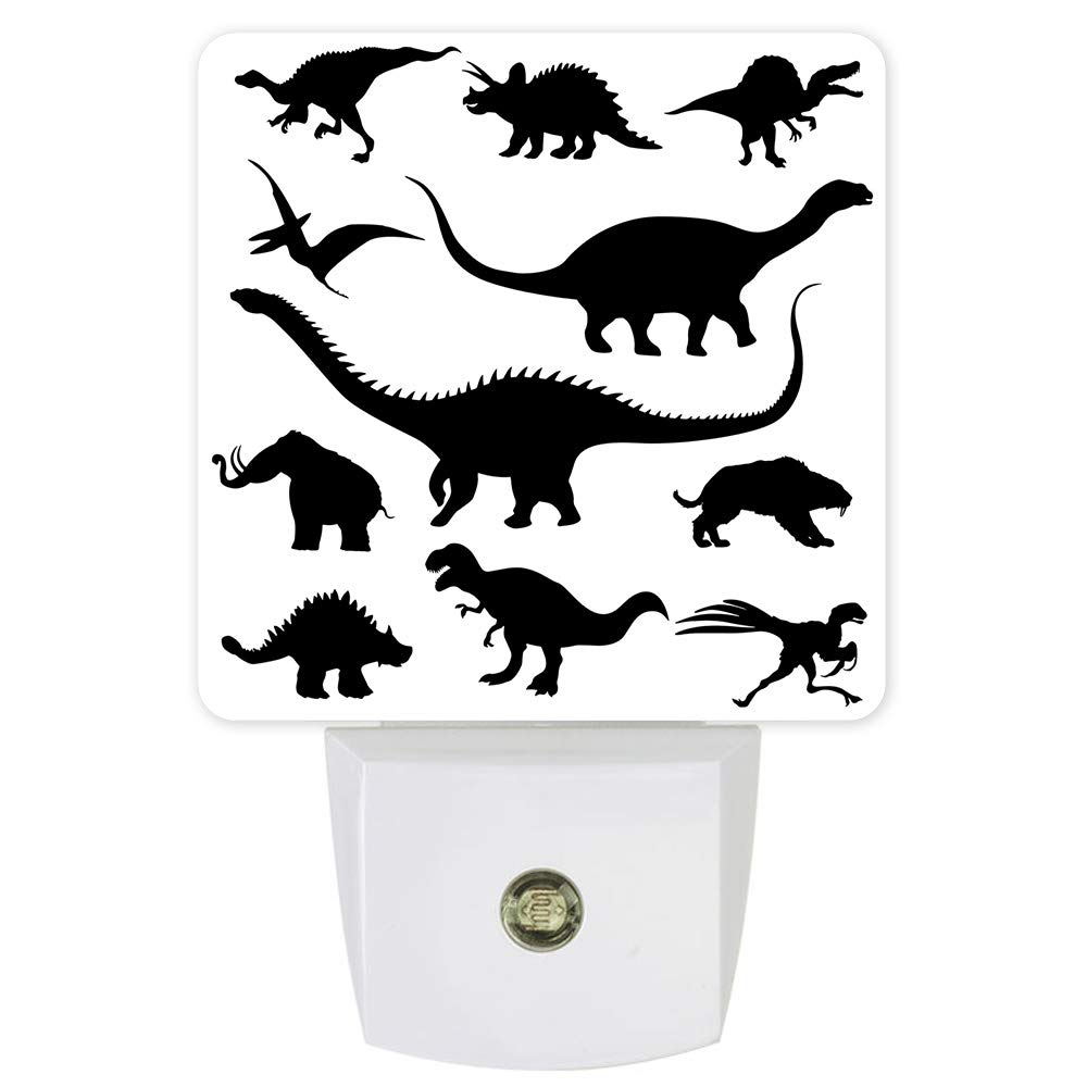 Dinosaur Night Light Plug in LED Lamp with Dusk to Dawn Sensor - Black & White Animal Print Wall Decor for Nursery, Bedroom, Bathroom, Hallway & Stairs | Perfect for Kids' Rooms, Nighttime Safety & Home Decor