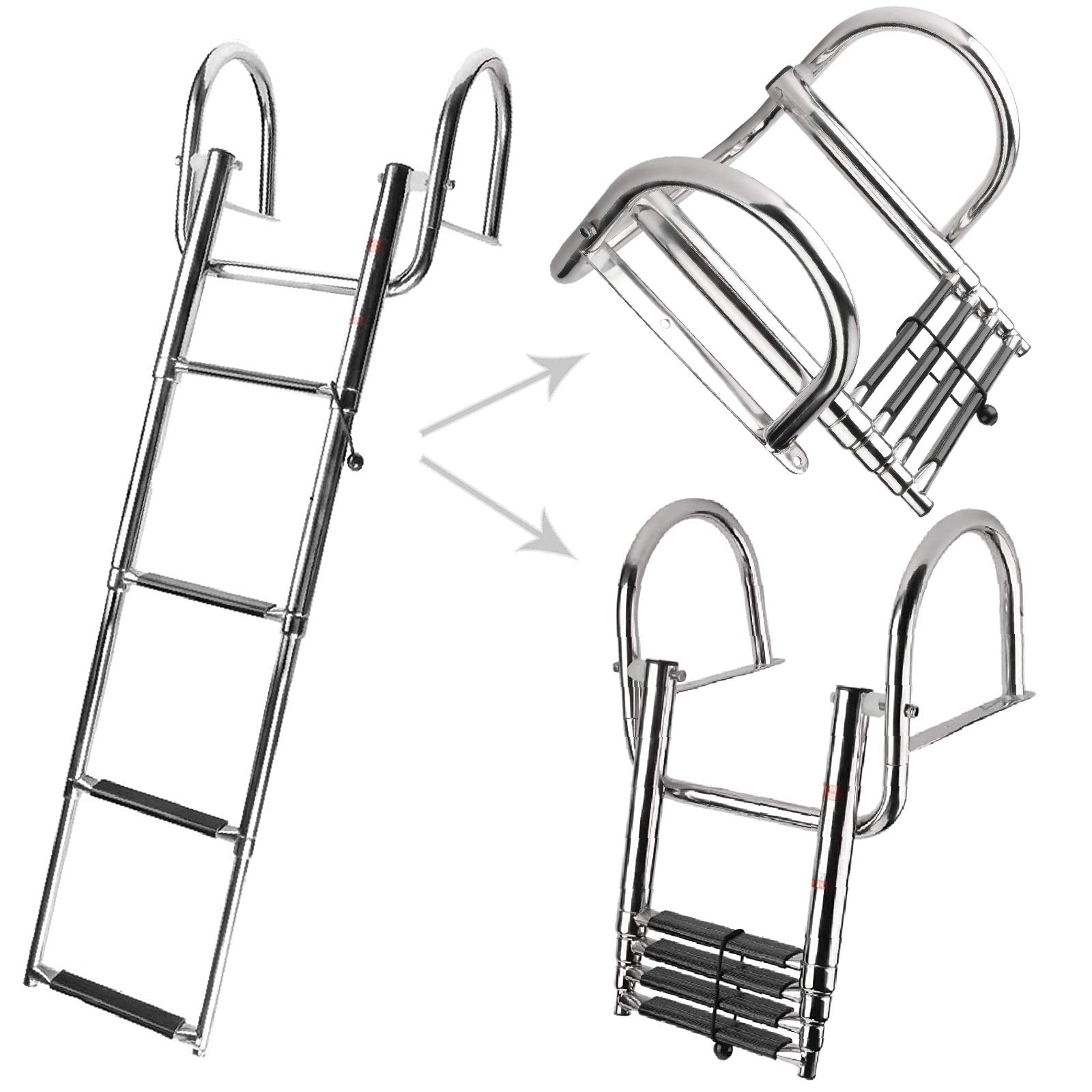 NovelBee 4-Step Telescoping Stainless Steel Boat Ladder - Folding Marine Ladder for Inboard Boats, Yachts, Docks & Swimming Pools | Heavy-Duty Waterproof Design for Easy Boarding & Water Access