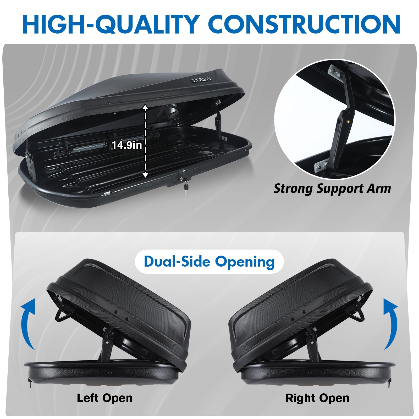 **Carbon Black Rooftop Cargo Box – 14 Cubic Feet Large Capacity, Heavy Duty Waterproof Car Top Storage Carrier with Dual Side Opening & 3D Diamond Embossing – Perfect for Road Trips, Camping, and Extra Luggage Storage**