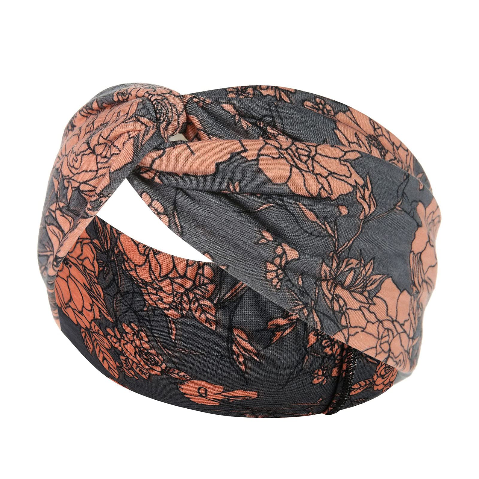 Leopard Print Knotted Yoga Headbands for Women & Girls - Boho Fashion Sports Headband with Floral Design, Elastic Wide Head Wrap for Workouts, Running, Yoga & Casual Wear (One Size, B-M)
