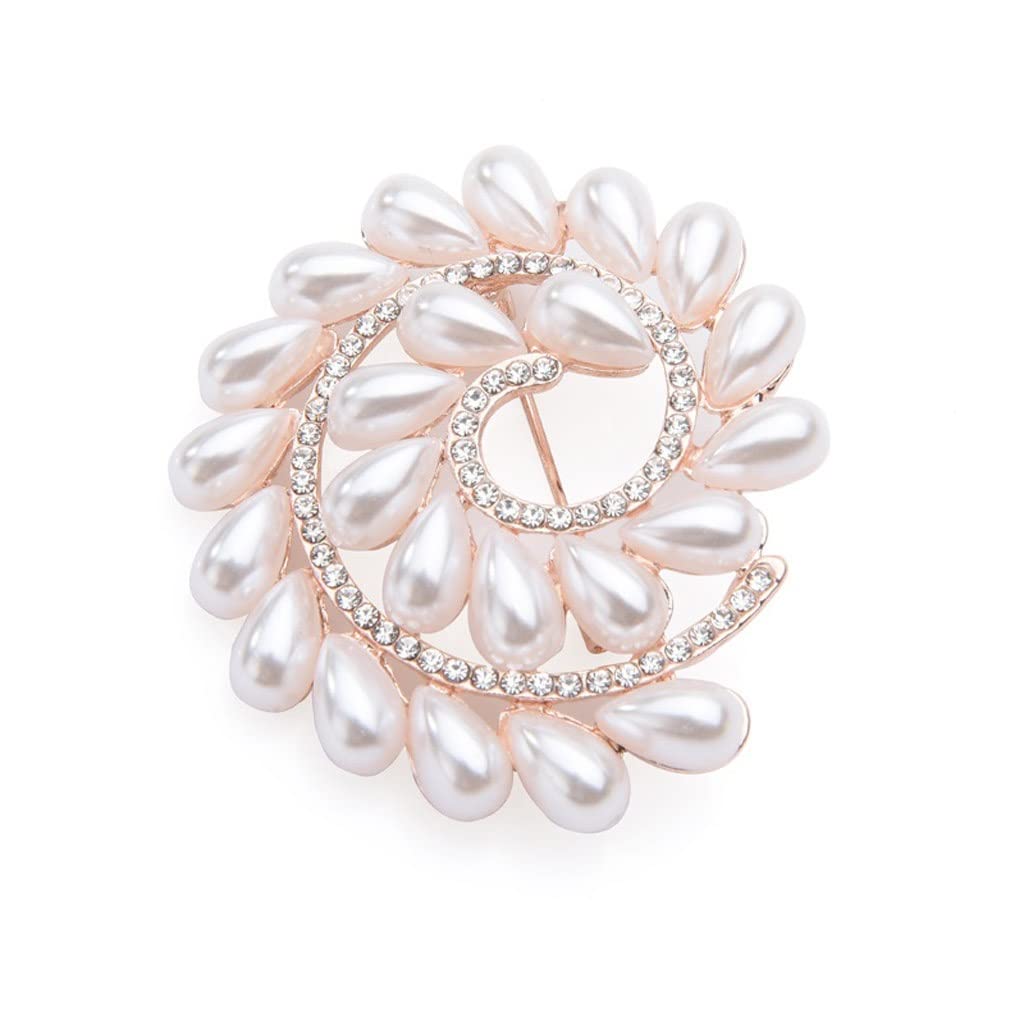 Elegant Rice-Shaped Pearl Round Flower Brooches for Women - Alloy Wedding & Office Accessory Pin (Color A) - Perfect for Bridal Bouquets, Prom Dresses & Professional Attire