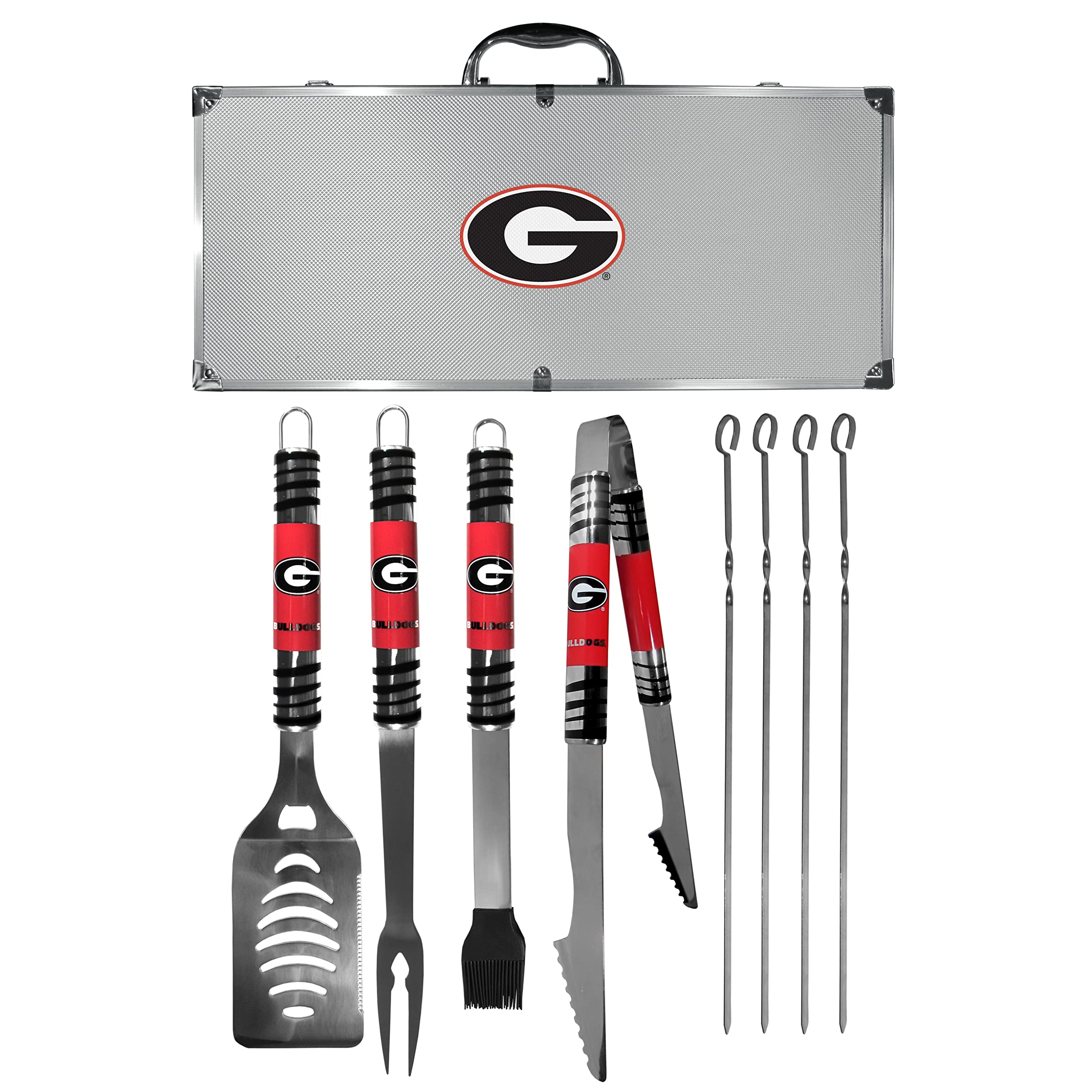 Georgia Bulldogs 8-Piece Steel Tailgating BBQ Grill Set with Carrying Case - Perfect for Game Day, Picnics & Outdoor Parties - NCAA Siskiyou Sports Fan Shop