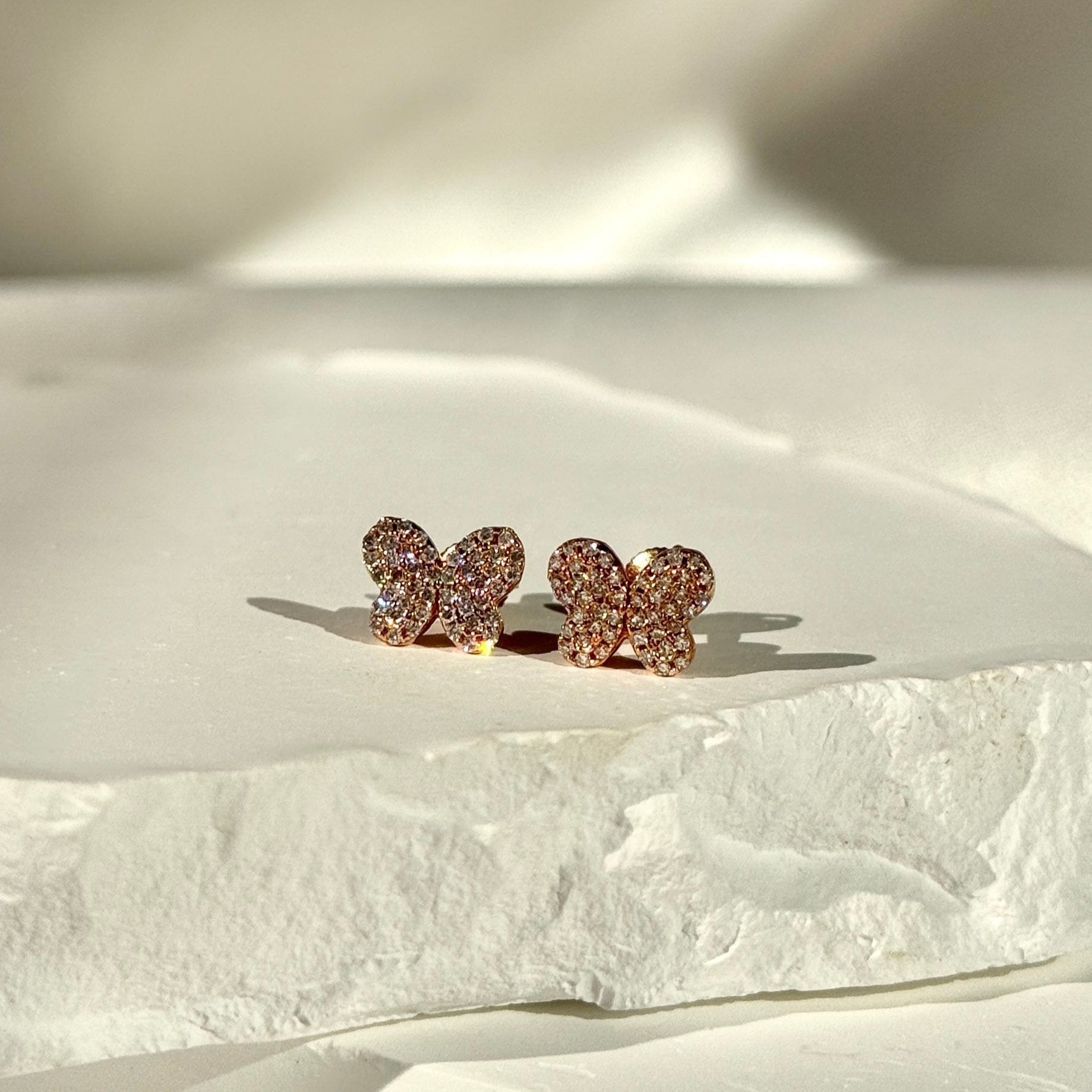 14k Rose Gold Diamond Pavé Butterfly Screw Back Earrings for Women - Elegant Gift for Anniversary, Wedding & Special Occasions