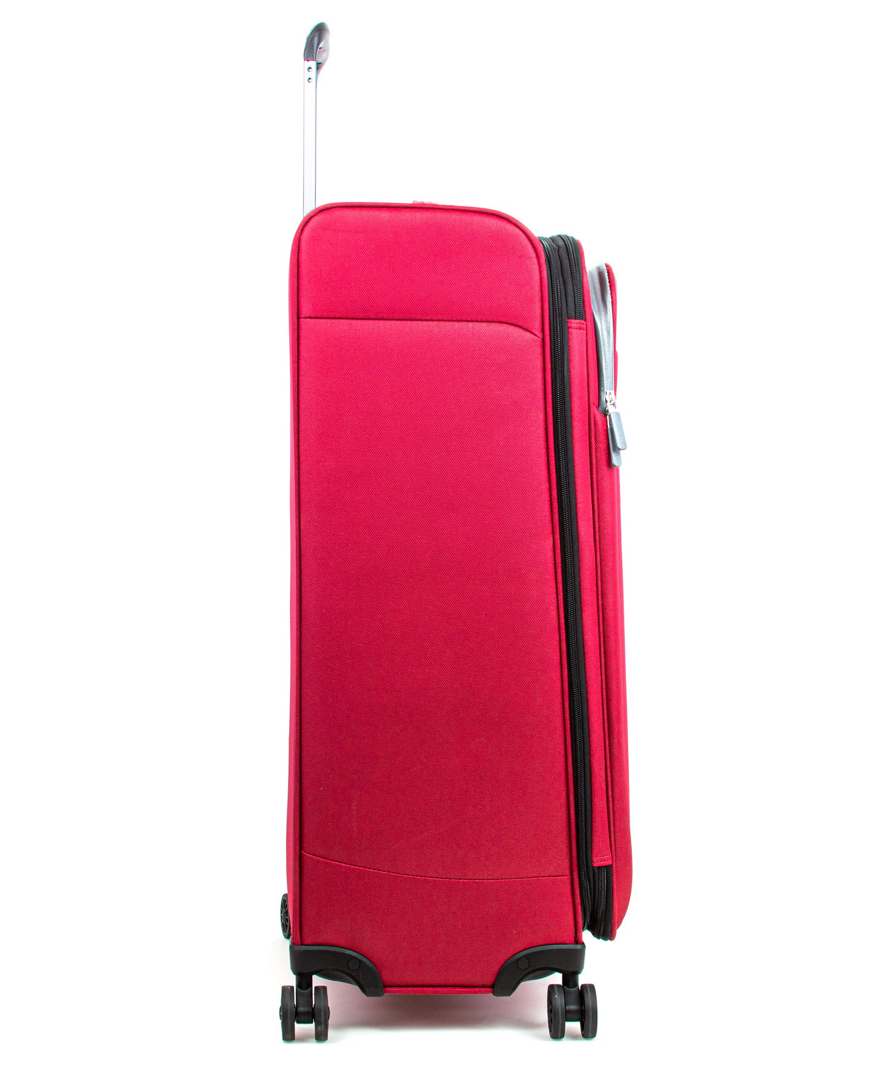 Calvin Klein Flare Softside Spinner Luggage 29 Inch - Lightweight Expandable Suitcase with 360° Wheels, Grey/Red | Perfect for Business Travel & Family Vacations