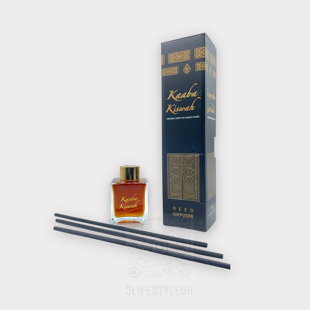Premium Kaaba Kiswah Reed Diffuser - Elegant Islamic Home Fragrance Oil with Natural Rattan Sticks - Perfect for Living Room, Bedroom & Prayer Space Decor
