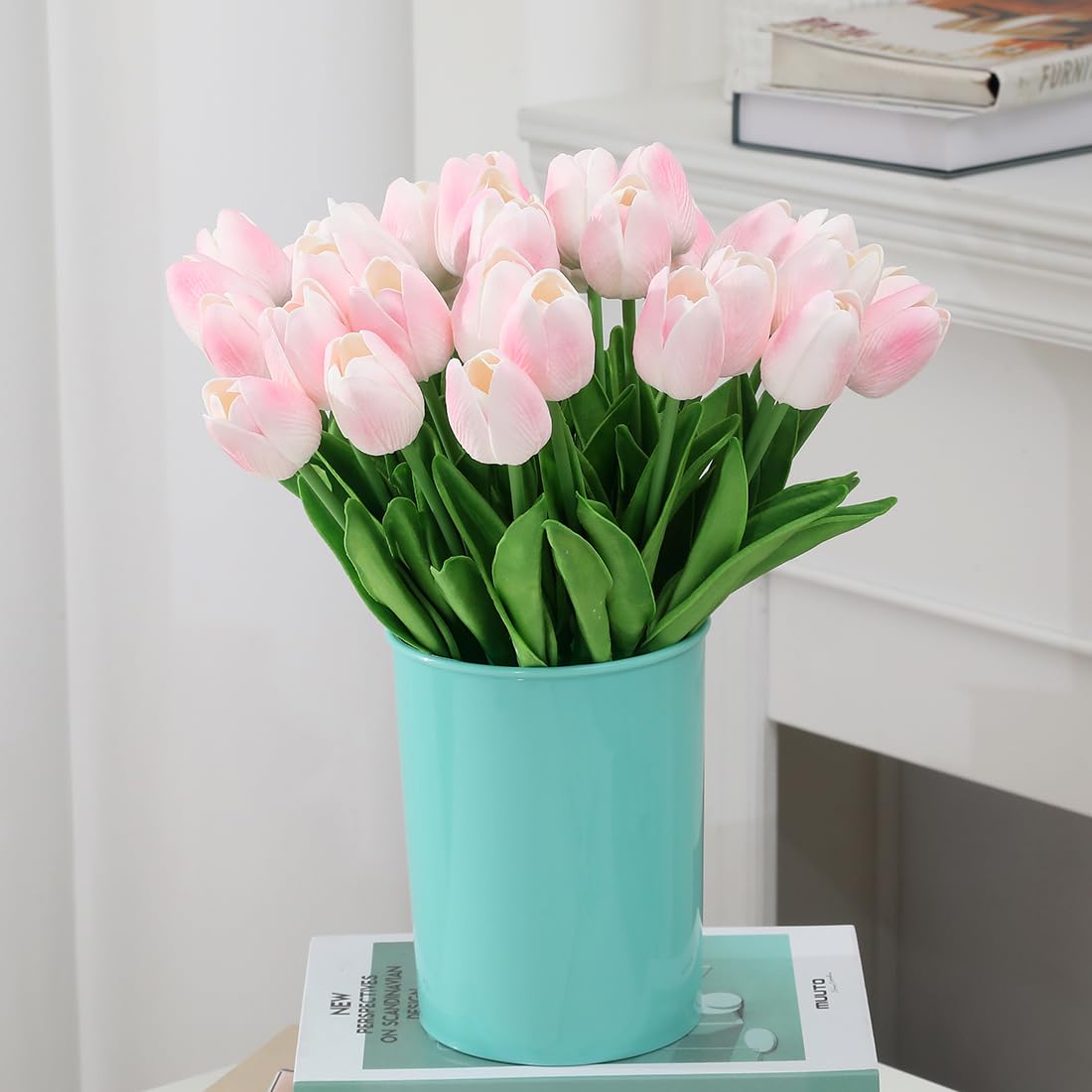 20 Pcs Pink PU Artificial Tulips - Real Touch Faux Flowers for Home Decor, Wedding Bouquets & Party Arrangements - Lifelike Fake Tulip Stems for Centerpieces, Tablescapes & Seasonal Decorations