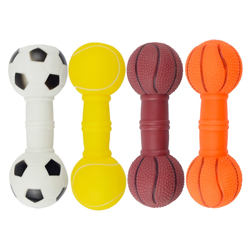 4pcs Vinyl Barbell Design Dog Chew Toys - Durable Pet Chew Toys with Squeaker for Teeth Cleaning & Playtime - Perfect for Puppies, Small & Medium Dogs - Indoor & Outdoor Use