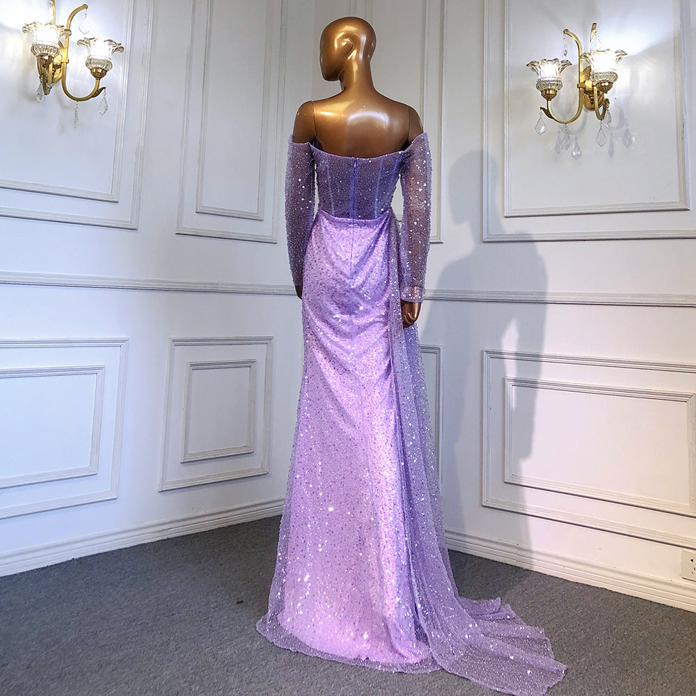 Elegant Beaded Lilac Mermaid Evening Gown with Overskirt for Women - 2025 Formal Party Dress LA71630 | Perfect for Prom, Wedding Guest & Black Tie Events