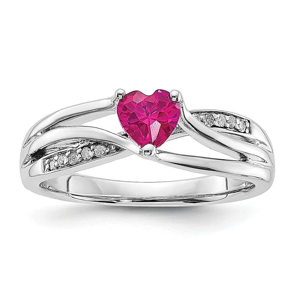 925 Sterling Silver Red Ruby & Diamond Heart Band Ring - Size 7.00 | Genuine Gemstone Fine Jewelry for Women | Romantic Gift for Her | Perfect for Anniversaries, Valentine's Day & Special Occasions