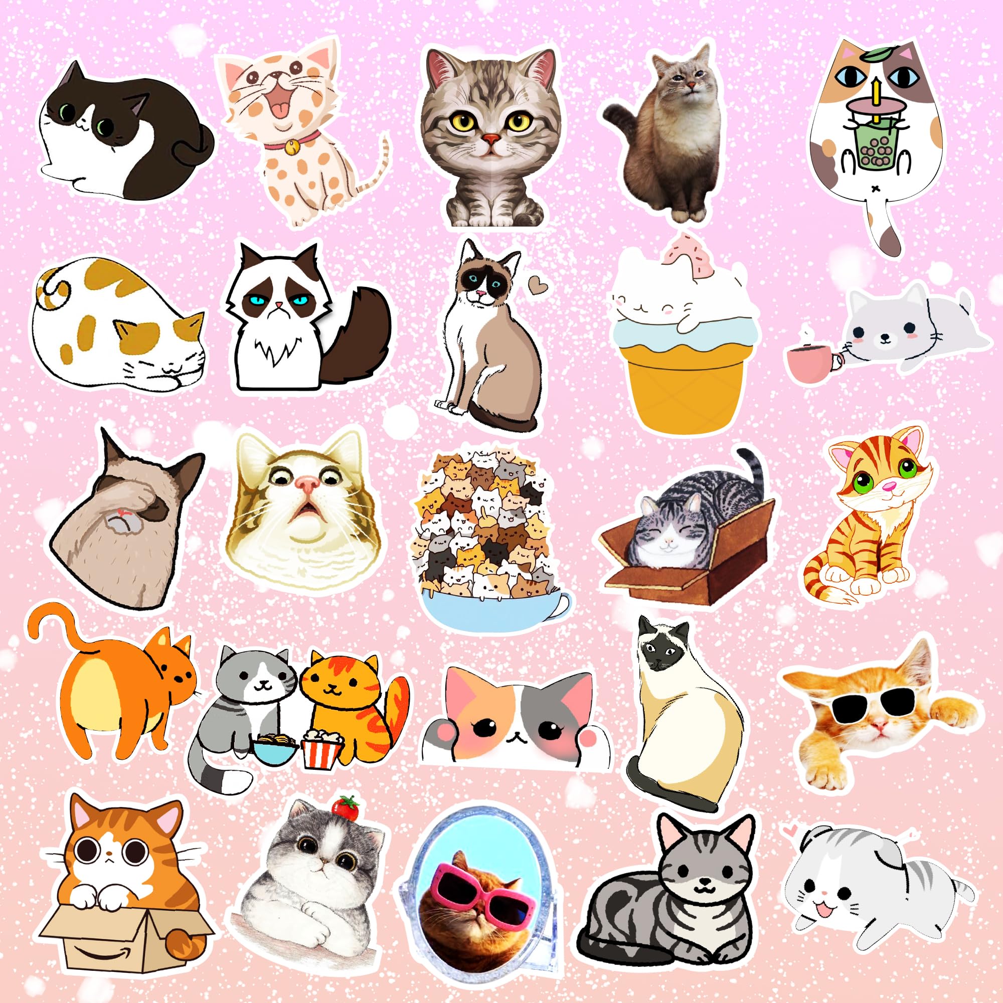 100 Pcs Funny Cat Meme Vinyl Stickers - Waterproof Cute Cat Decals for Laptops, Water Bottles & DIY Crafts - Perfect for Teens & Adults
