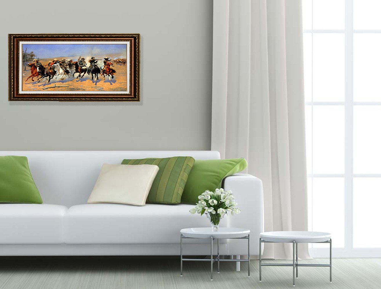 ELITEART Frederic Remington 'A Dash for the Timber' Oil Painting Reproduction - Giclee Wall Art Canvas Print, Framed 22x30 Inches - Western Art Decor for Living Room, Office & Cowboy Theme Spaces