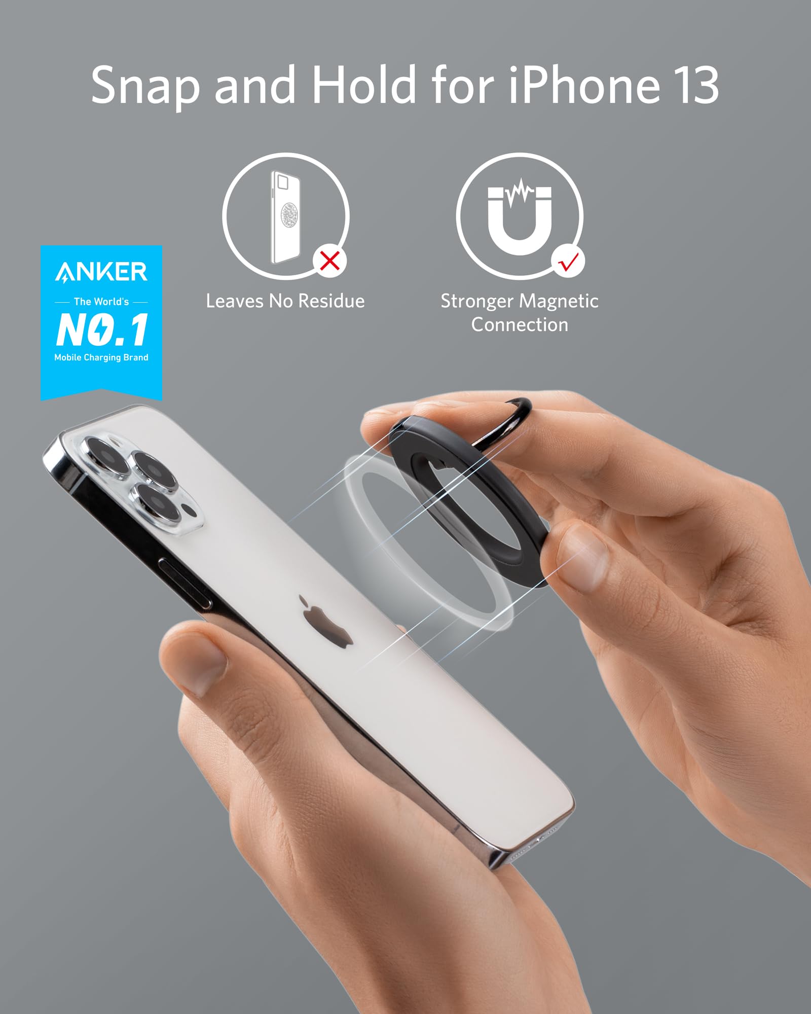Anker MagGo 610 Magnetic Phone Grip & Adjustable Kickstand - Compatible with iPhone 16/16 Plus/16 Pro/16 Pro Max/15/14/13/12 Series - Secure One-Hand Use for Driving, Video Calls & Content Viewing