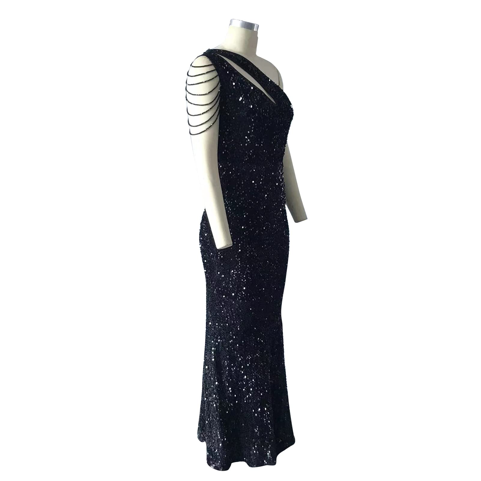 Cololura Women's Elegant Sequin One Shoulder Mermaid Cocktail Dress with Tassel - Sexy Bodycon Evening Gown for Parties, Prom, Wedding & Special Occasions