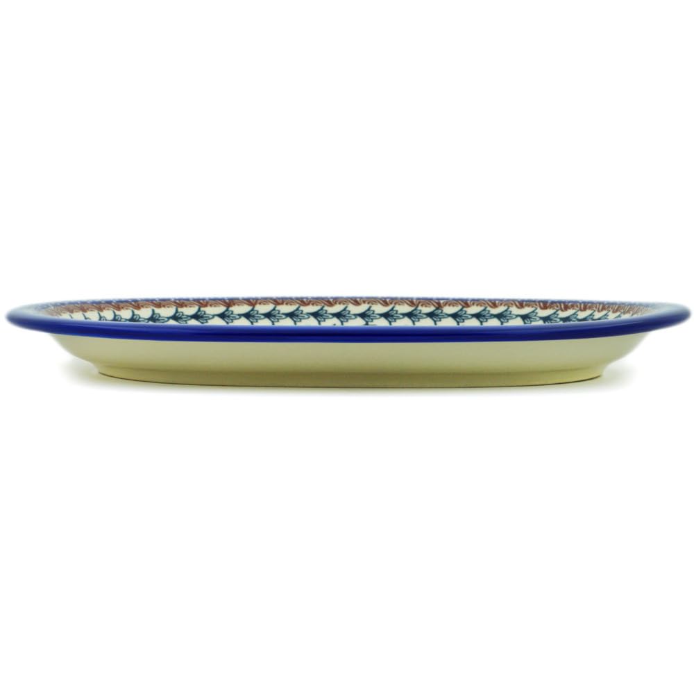 Authentic Handmade Polish Pottery Platter - 14-inch Blue Cornflower Design, Bolesławiec Ceramic Dish by Ceramika Bona with Certificate of Authenticity | Perfect for Serving, Dining & Home Decor