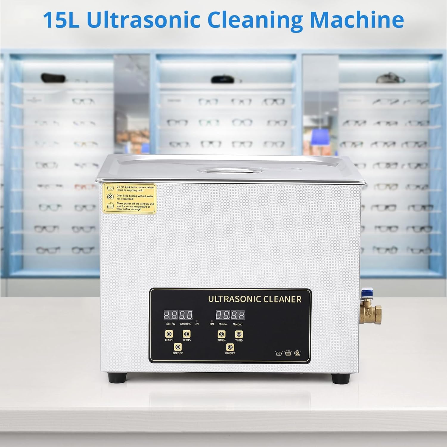 360W 15L Ultrasonic Jewelry Cleaner Machine with Digital Timer & Heater - 304 Stainless Steel Tank for Dentures, Glasses, Industrial Parts, Carburetors & Circuit Boards - Perfect for Jewelry Stores, Dental Clinics & Home Use