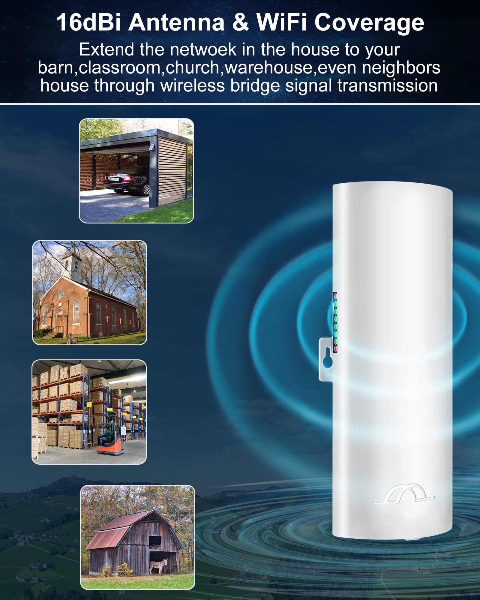 Bluedery CPE1200 5.8G Wireless Bridge - 1Gbps High-Speed Point to Point WiFi Outdoor CPE with 16dBi High-Gain Antenna | Long Range up to 3KM | Plug & Play | 24V PoE Power | IP65 Waterproof | 2-Pack | Ideal for Remote Offices, Security Cameras & Farm Connectivity