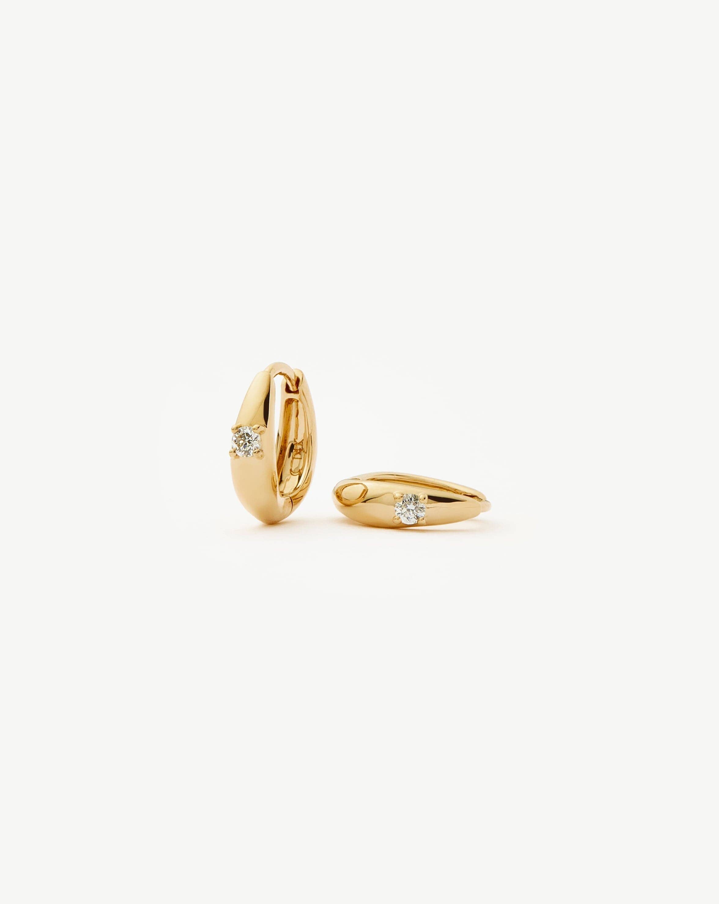14K Solid Gold Diamond Huggie Hoop Earrings for Women - Elegant Dome Studs for Everyday Wear & Special Occasions