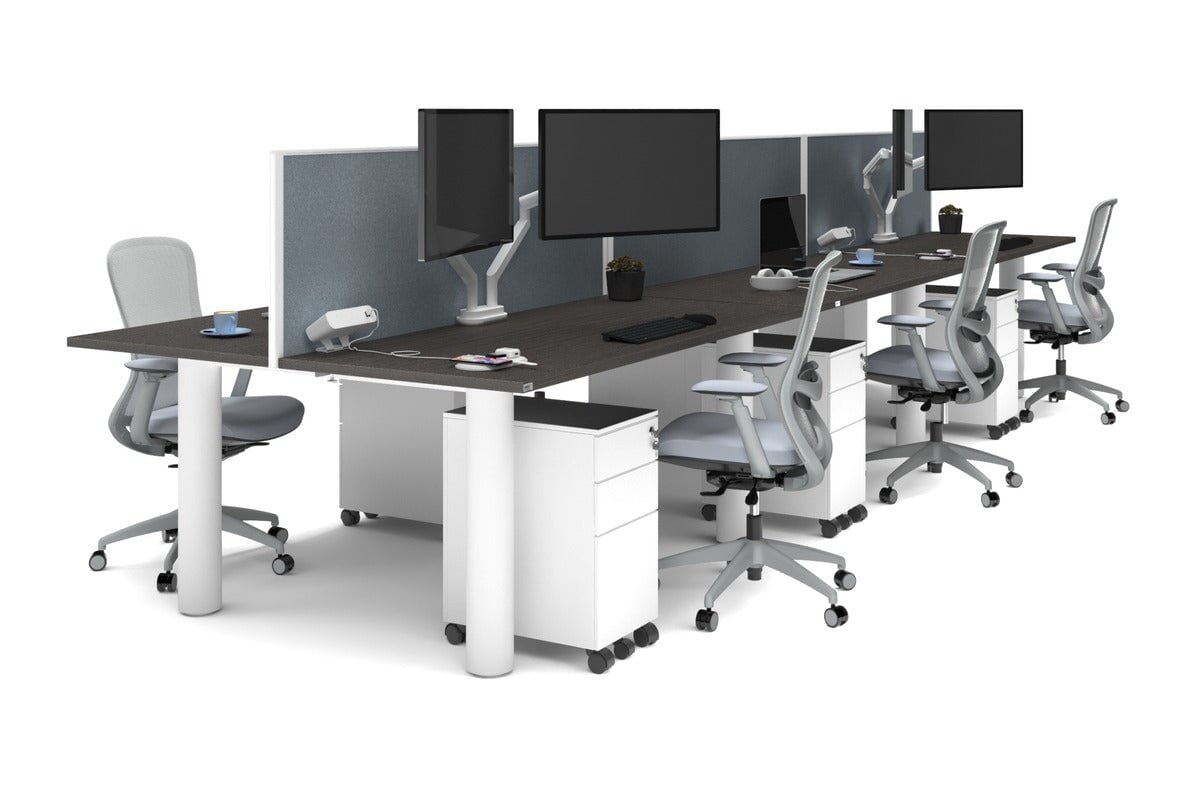 Quadro Cylinder Leg 6-Person Office Workstation Desk [1800L x 700W] - Modern Collaborative Workspace Solution for Team Meetings & Office Productivity