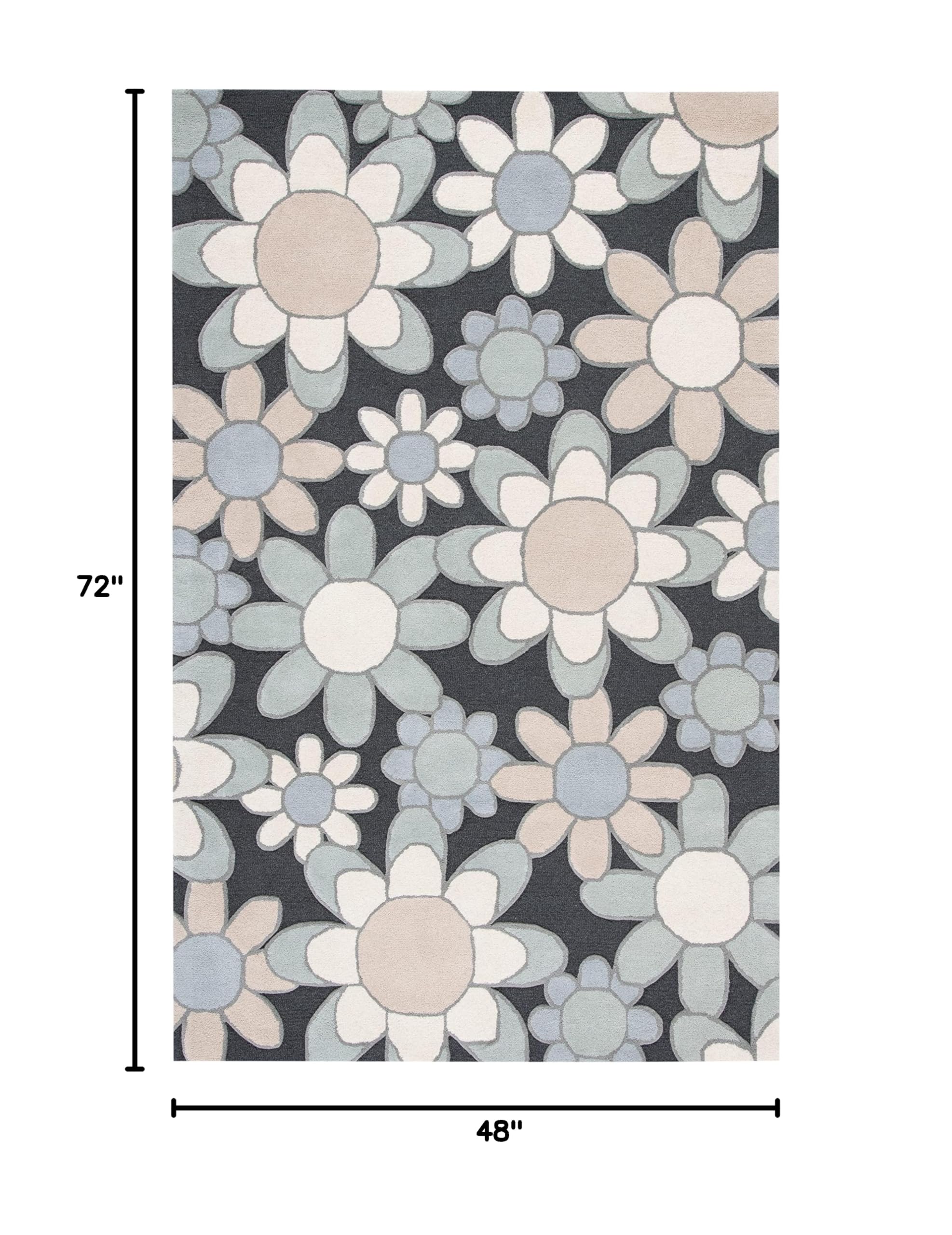 SAFAVIEH Kids Collection Handmade Floral Wool Accent Rug - 4' x 6', Charcoal & Ivory, Non-Slip Nursery Rug for Playroom, Bedroom & High Traffic Areas | Durable & Soft for Kids Room Decor (SFK923G)